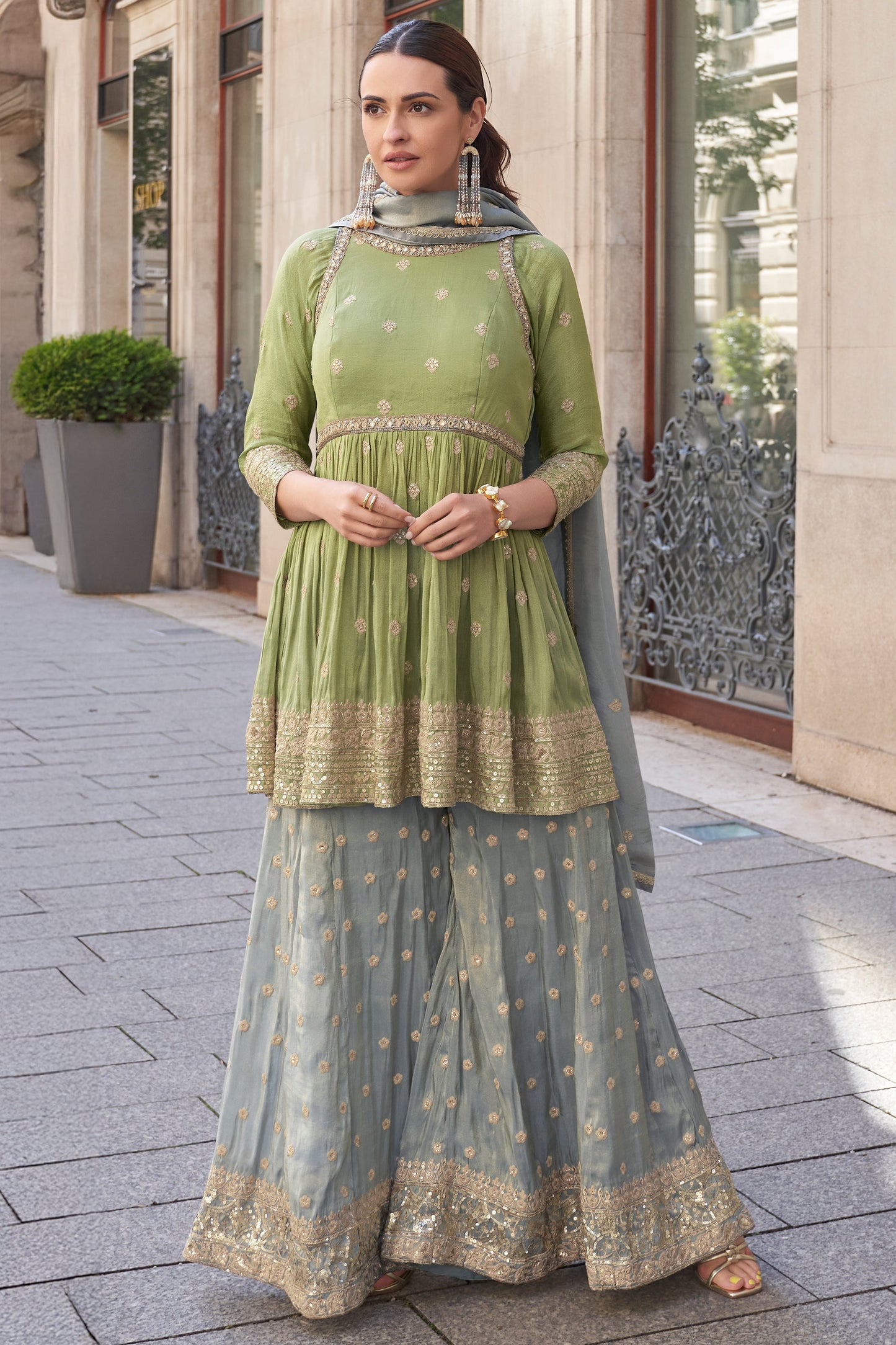 Green Readymade Simar Silk Sharara Suit-SS622_3_SareeButa.com