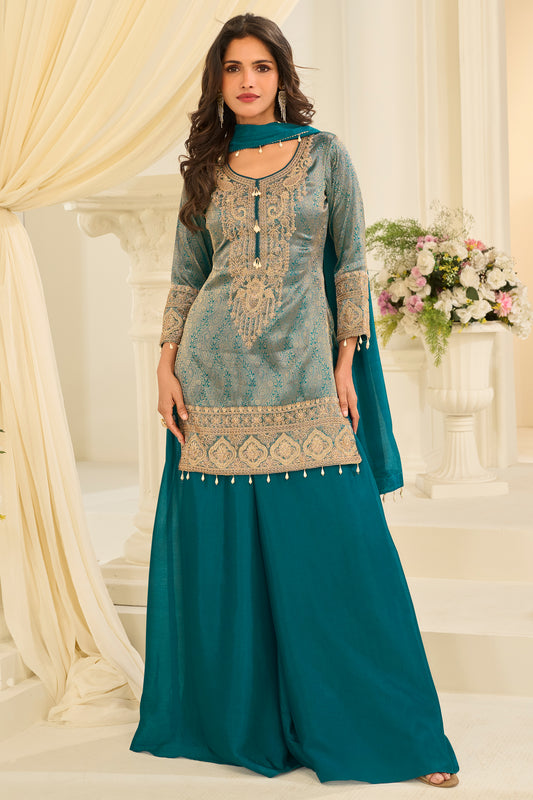Green Readymade Viscose Jacquard Silk Suit-SAR12210_1_SareeButa.com