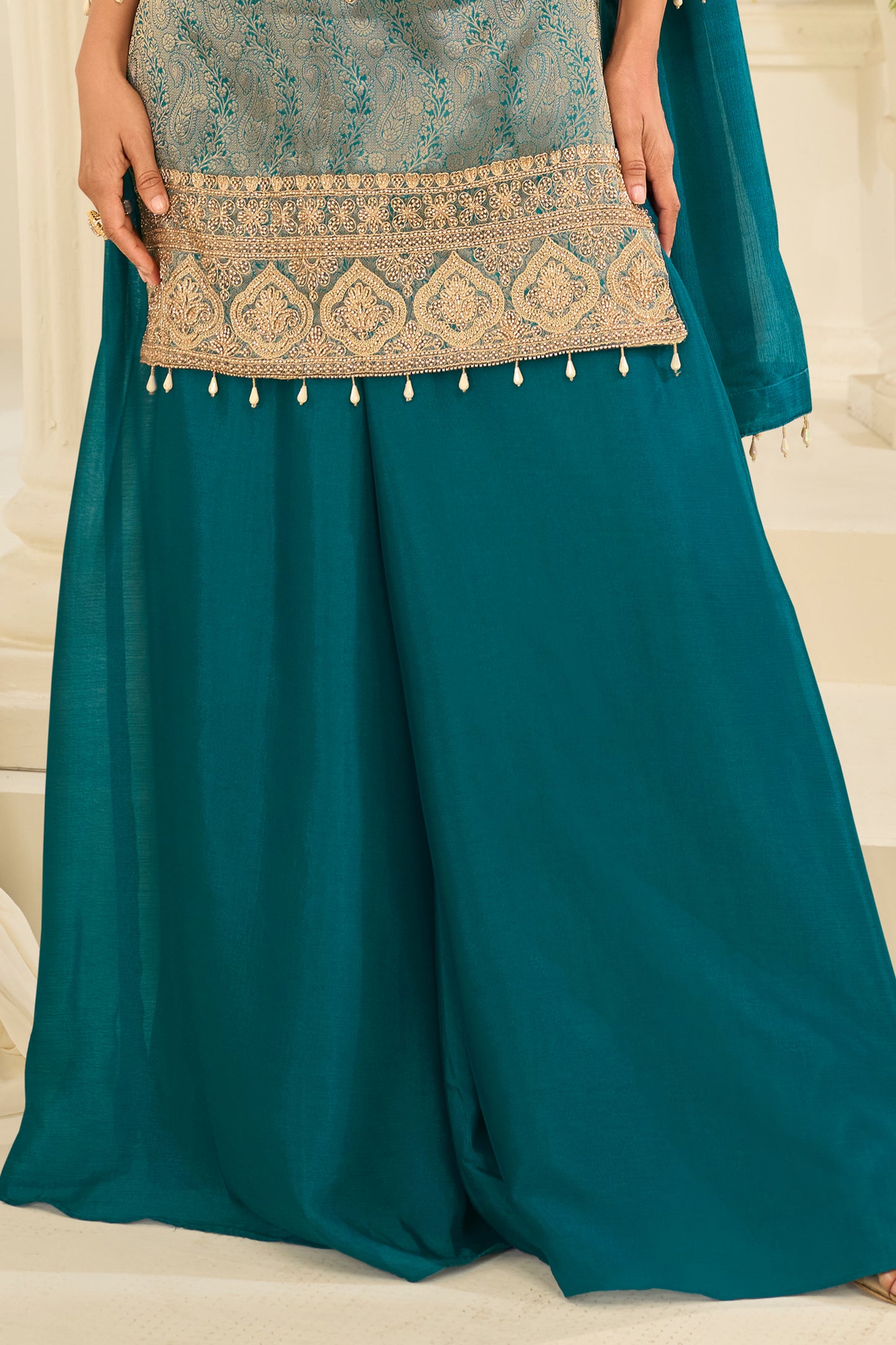 Green Readymade Viscose Jacquard Silk Suit-SAR12210_4_SareeButa.com