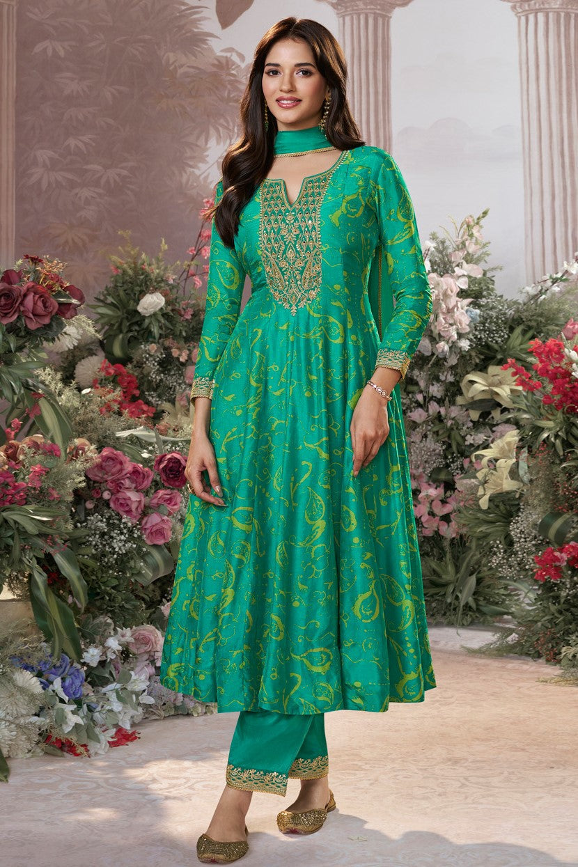 Green Readymade Viscose Silk Anarkali Suit-SS974_1_SareeButa.com