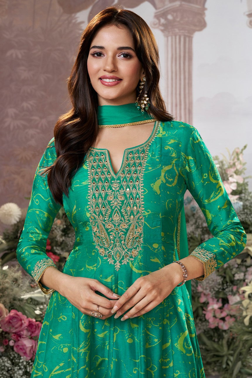 Green Readymade Viscose Silk Anarkali Suit-SS974_2_SareeButa.com