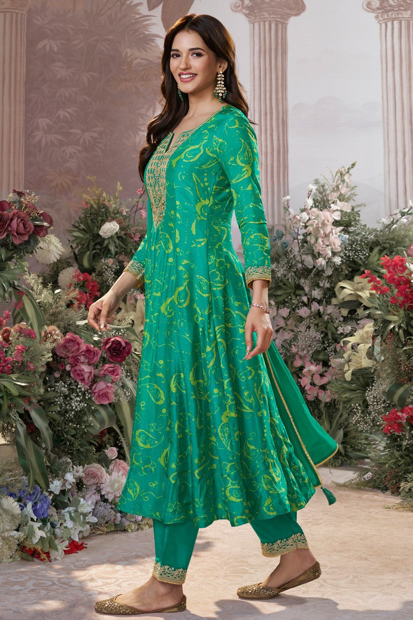 Green Readymade Viscose Silk Anarkali Suit-SS974_4_SareeButa.com