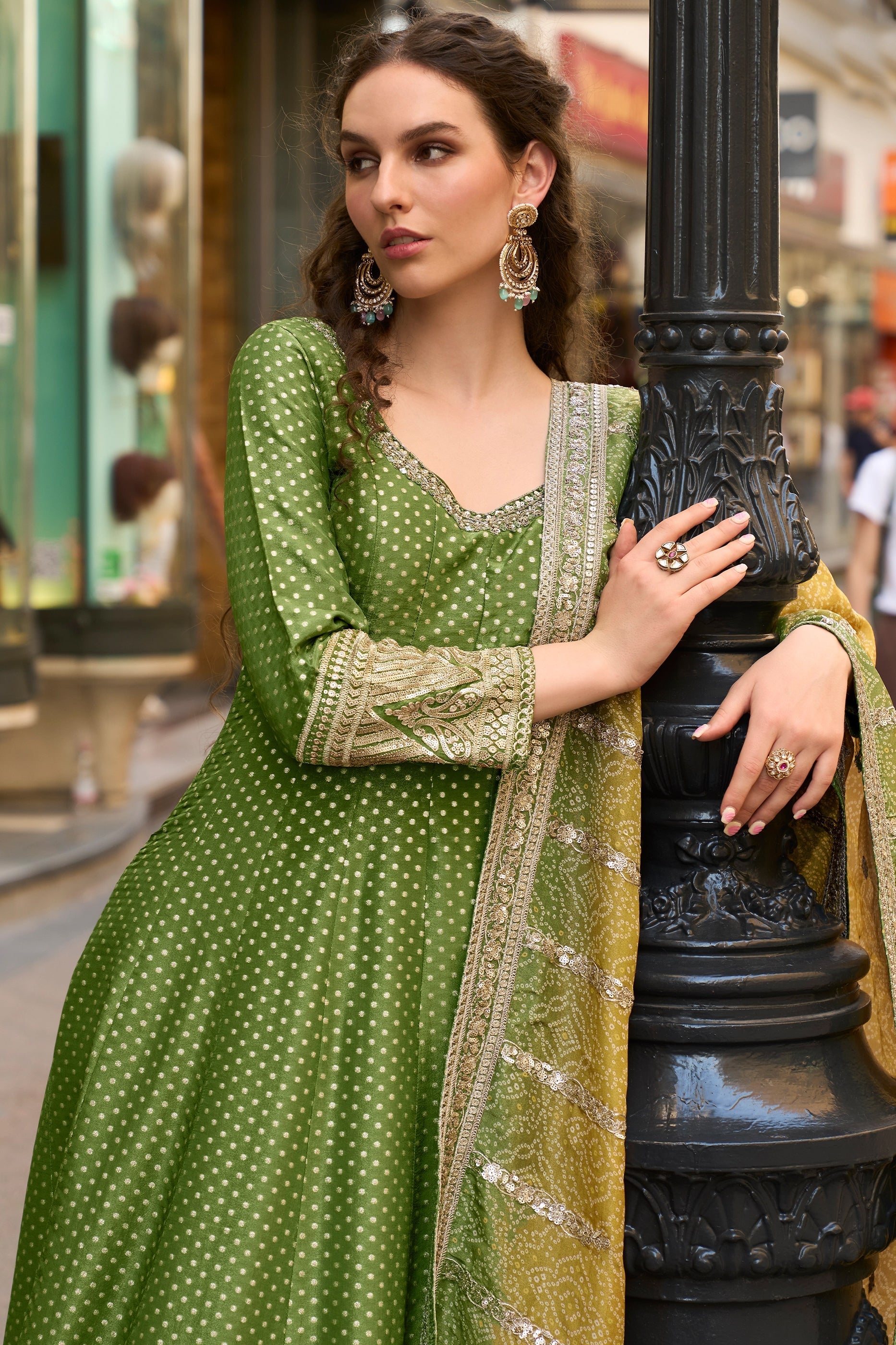 Green Readymade Viscose Silk Gown With Dupatta-SAR11378_2_SareeButa.com