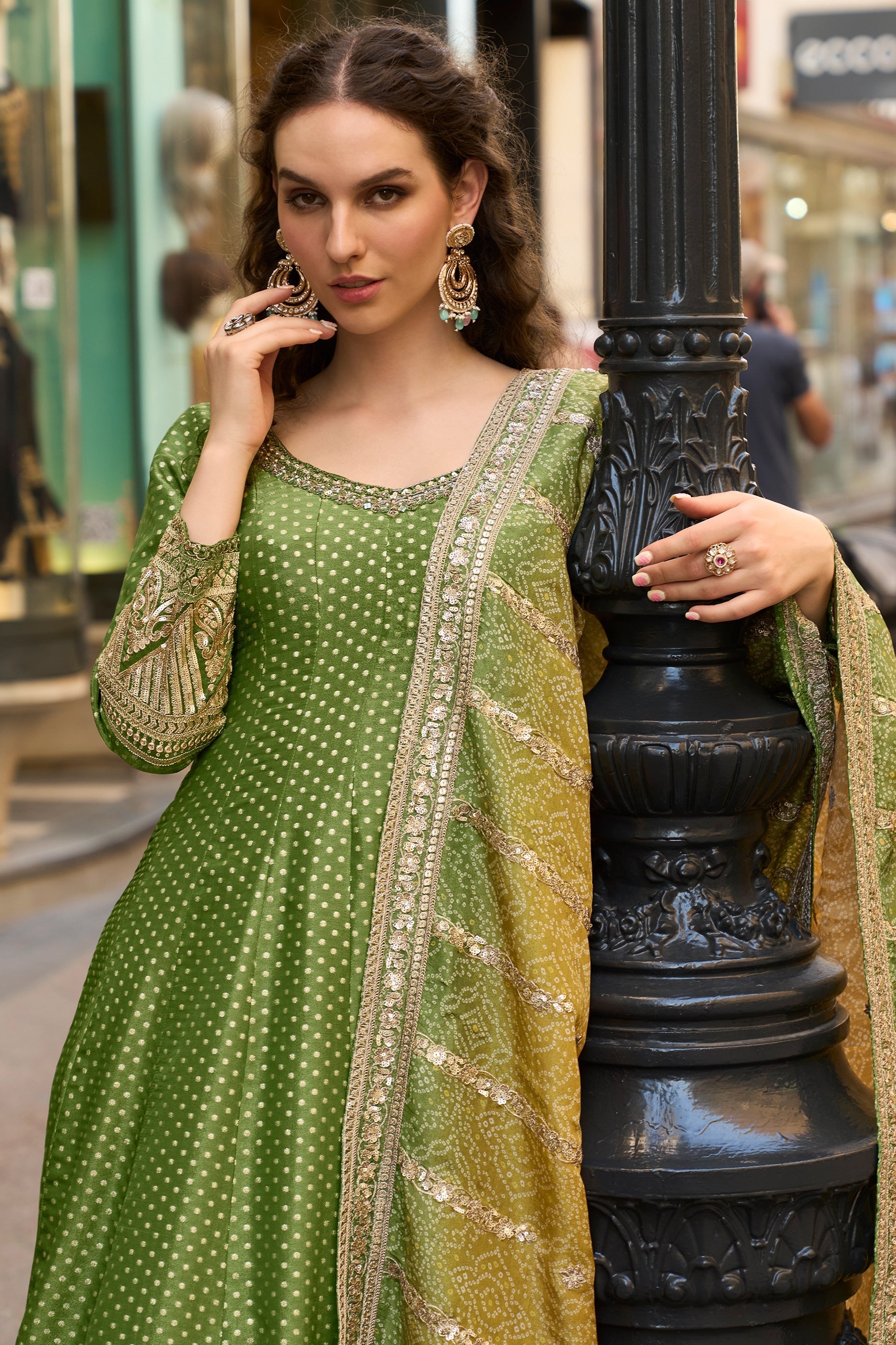 Green Readymade Viscose Silk Gown With Dupatta-SAR11378_3_SareeButa.com