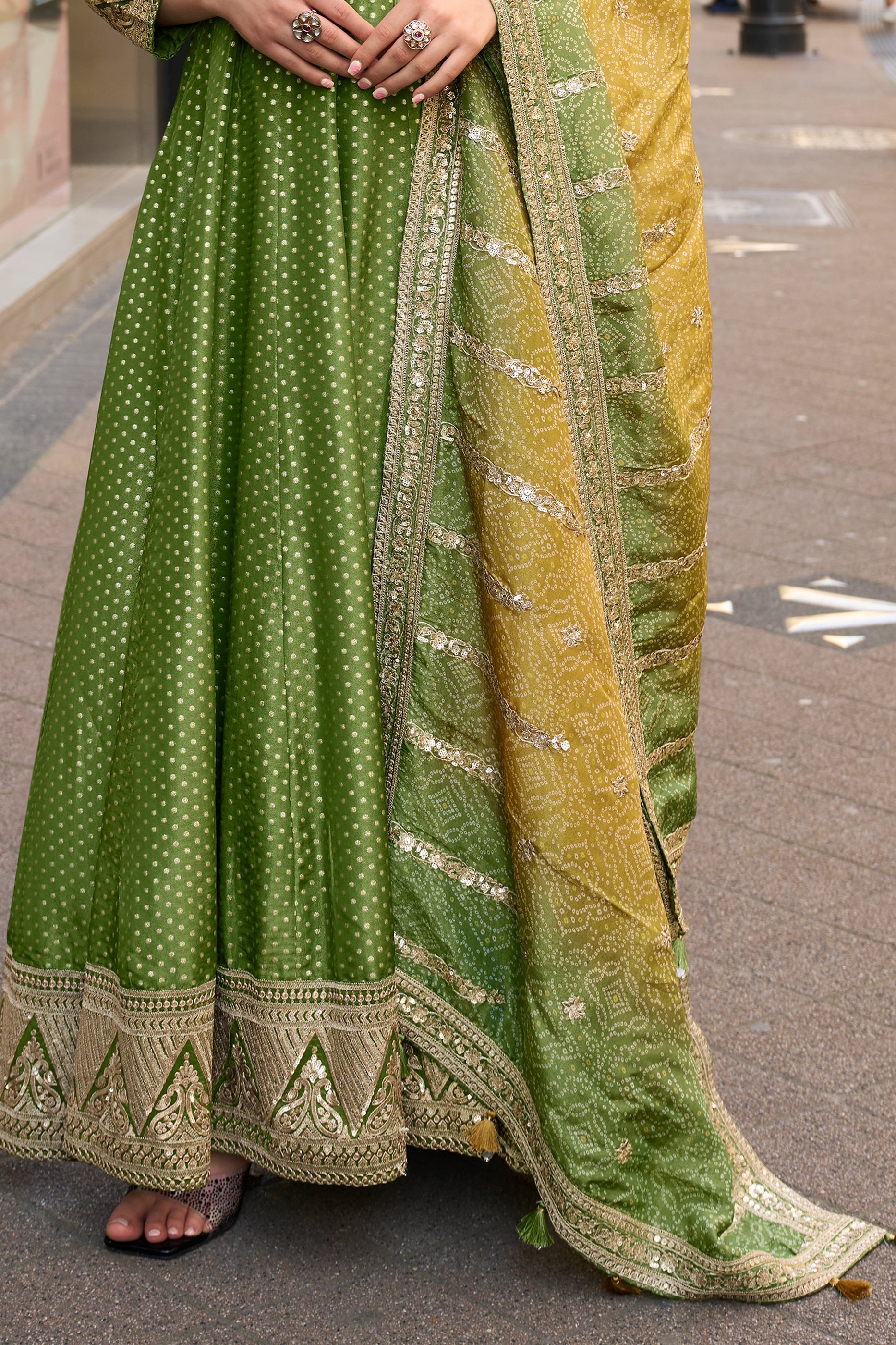 Green Readymade Viscose Silk Gown With Dupatta-SAR11378_5_SareeButa.com