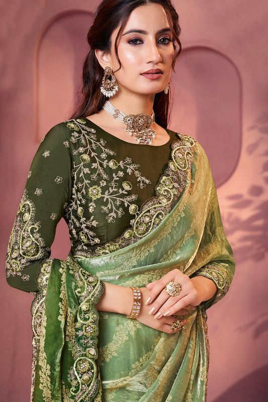 Green Satin Silk Lehariya Print Saree-SAR10890_2_SareeButa.com