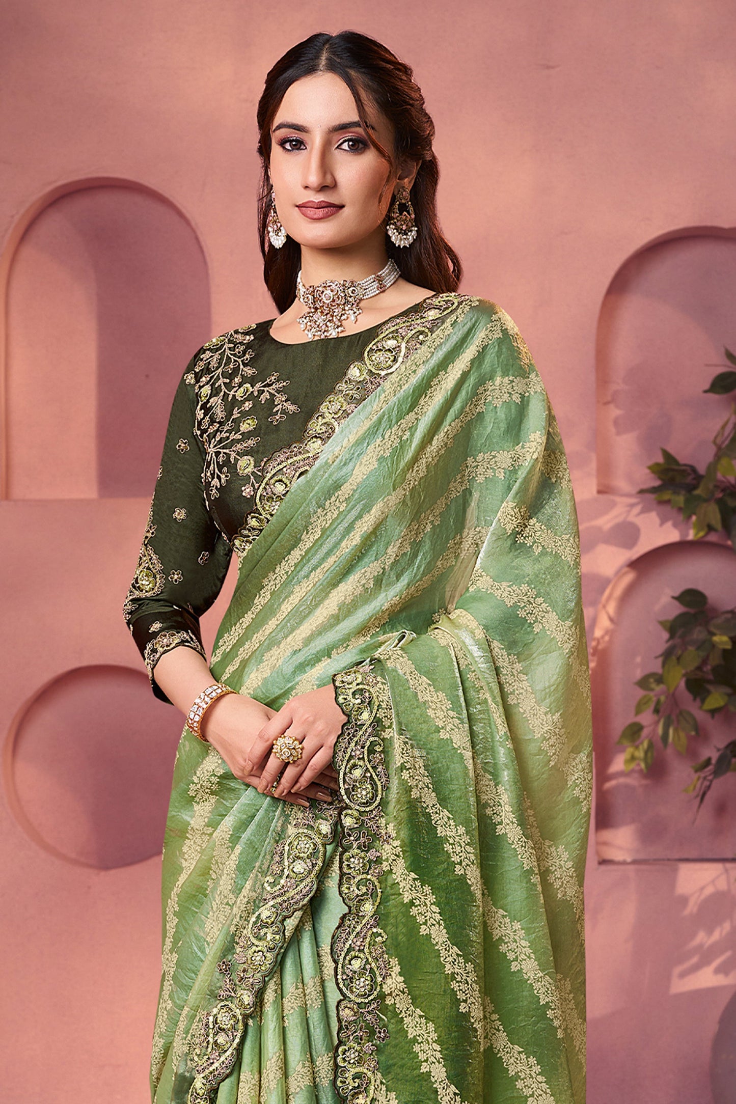 Green Satin Silk Lehariya Print Saree-SAR10890_3_SareeButa.com