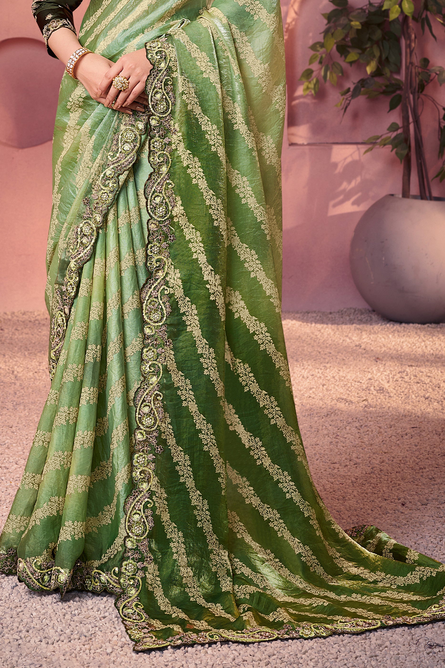 Green Satin Silk Lehariya Print Saree-SAR10890_4_SareeButa.com