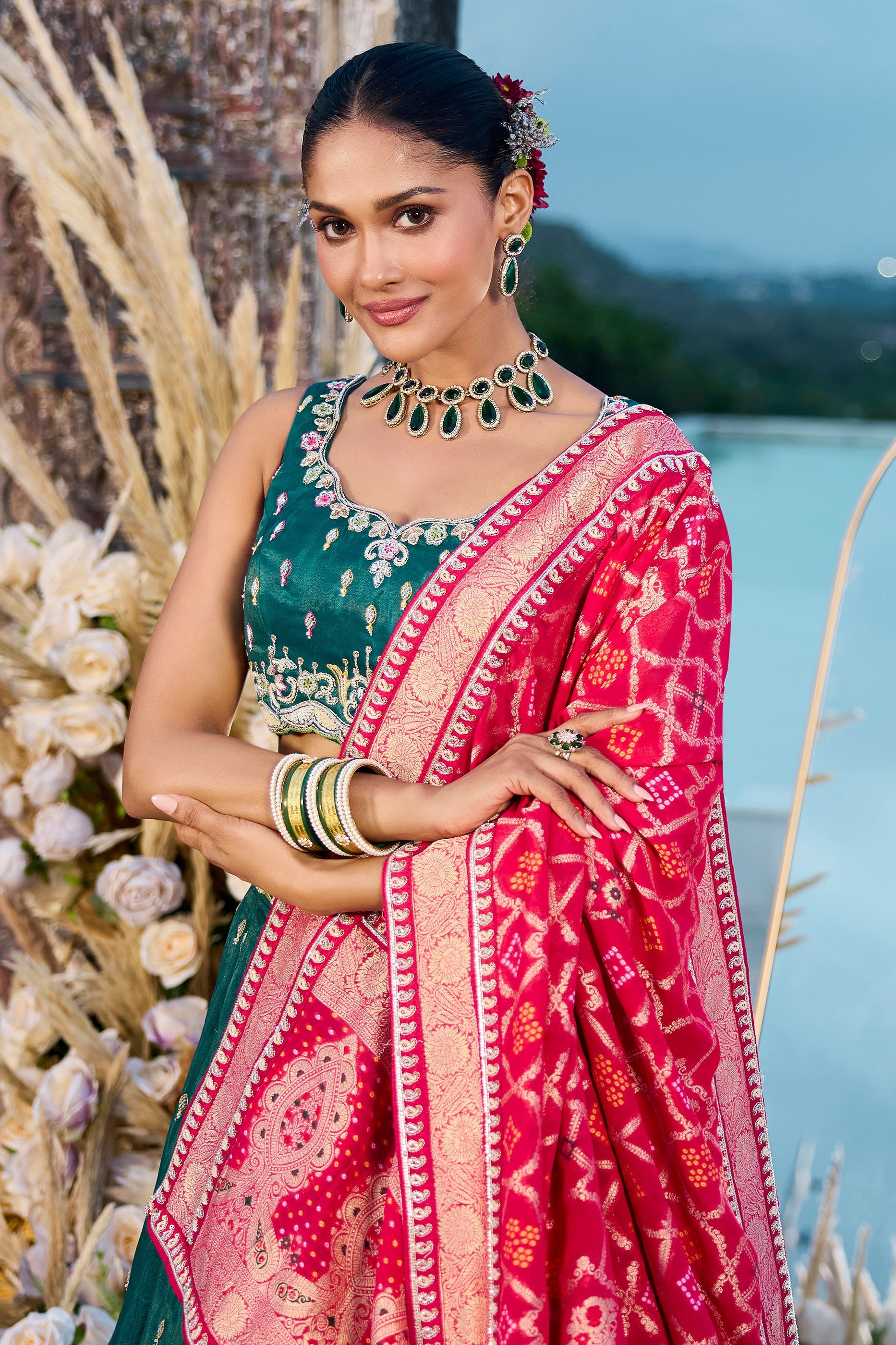 Green Semi-Stitched Embroidered Silk Lehenga-SAR10693_2_SareeButa.com