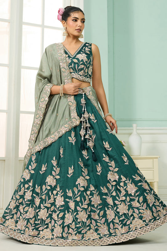 Green Semi-Stitched Embroidered Silk Lehenga-SAR10701_1_SareeButa.com