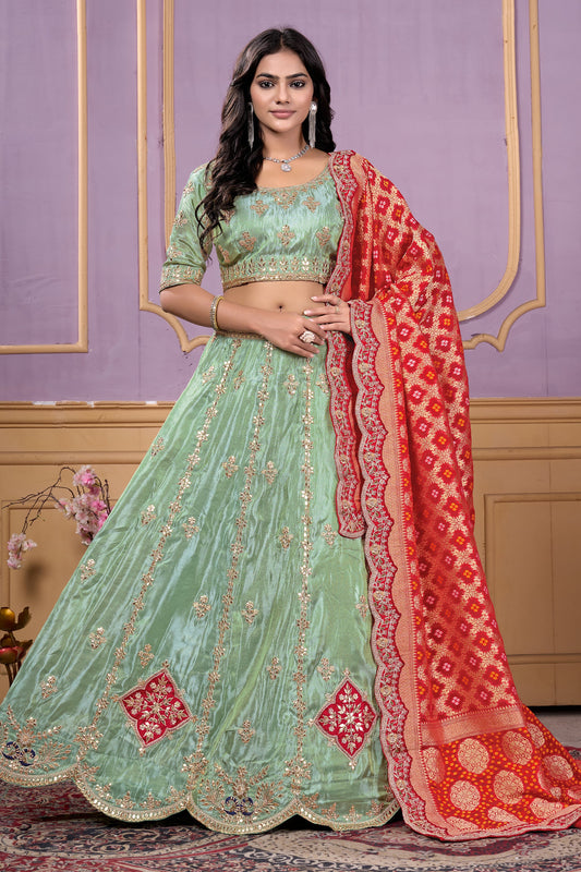 Green Semi-Stitched Embroidered Viscose Lehenga-SAR10728_1_SareeButa.com