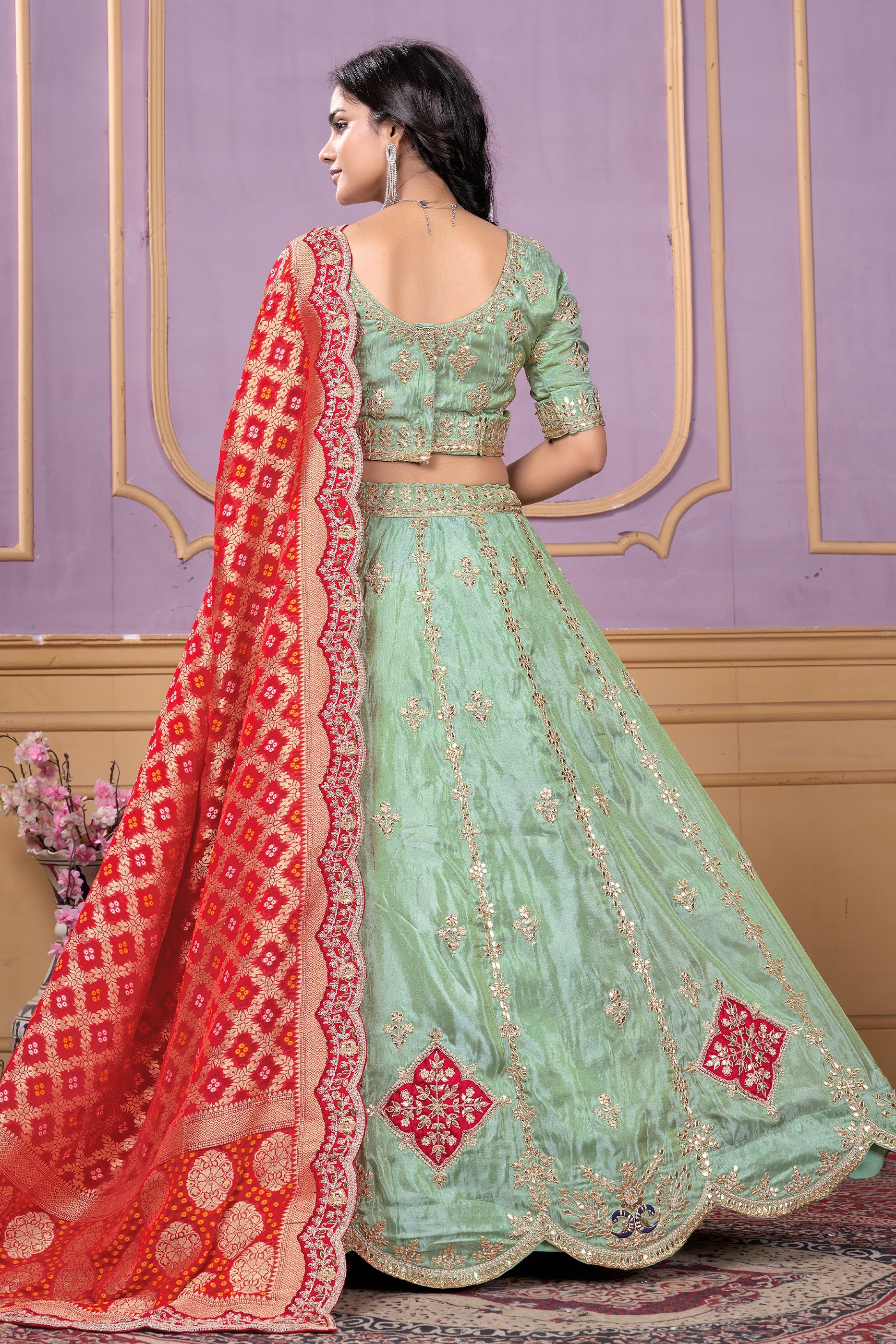 Green Semi-Stitched Embroidered Viscose Lehenga-SAR10728_5_SareeButa.com