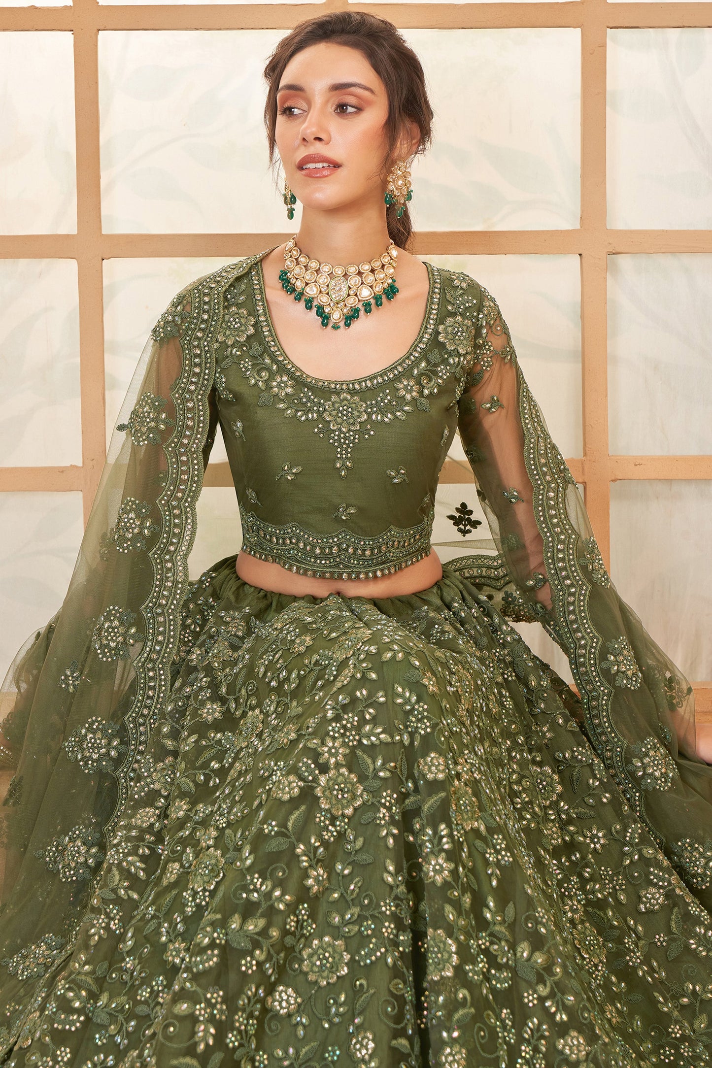 Green Semi Stitched Embroidered Net Lehenga-LC43_2_SareeButa.com