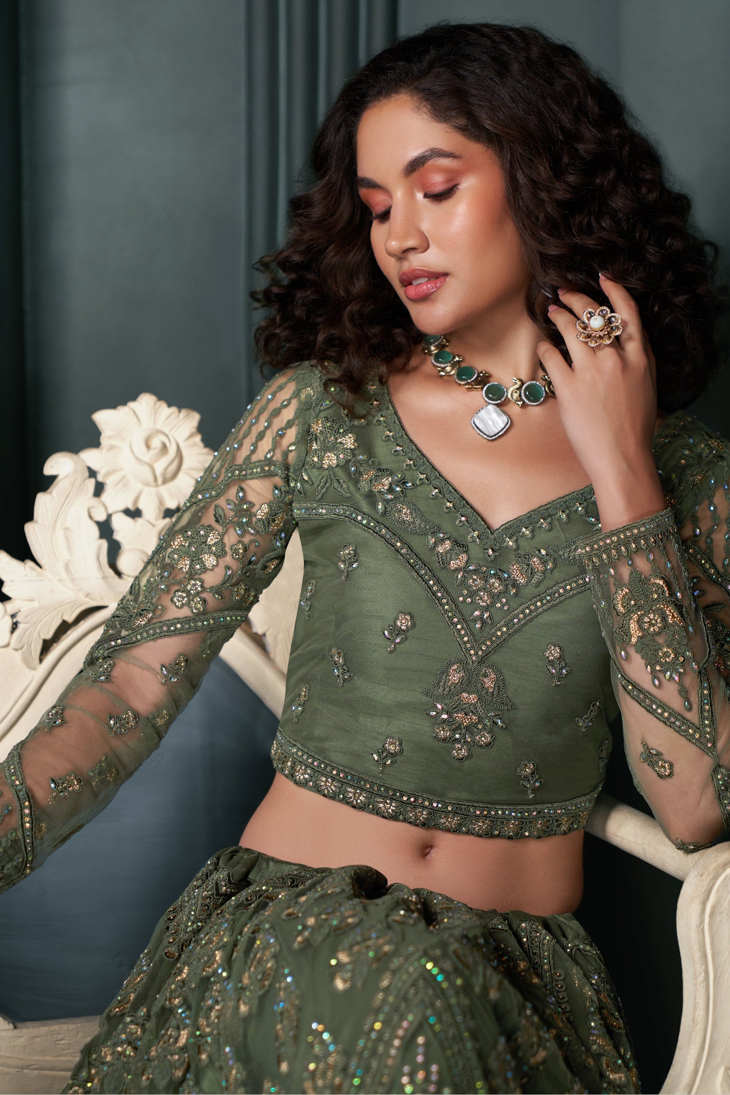 Green Semi Stitched Embroidered Net Lehenga-LC4_2_SareeButa.com