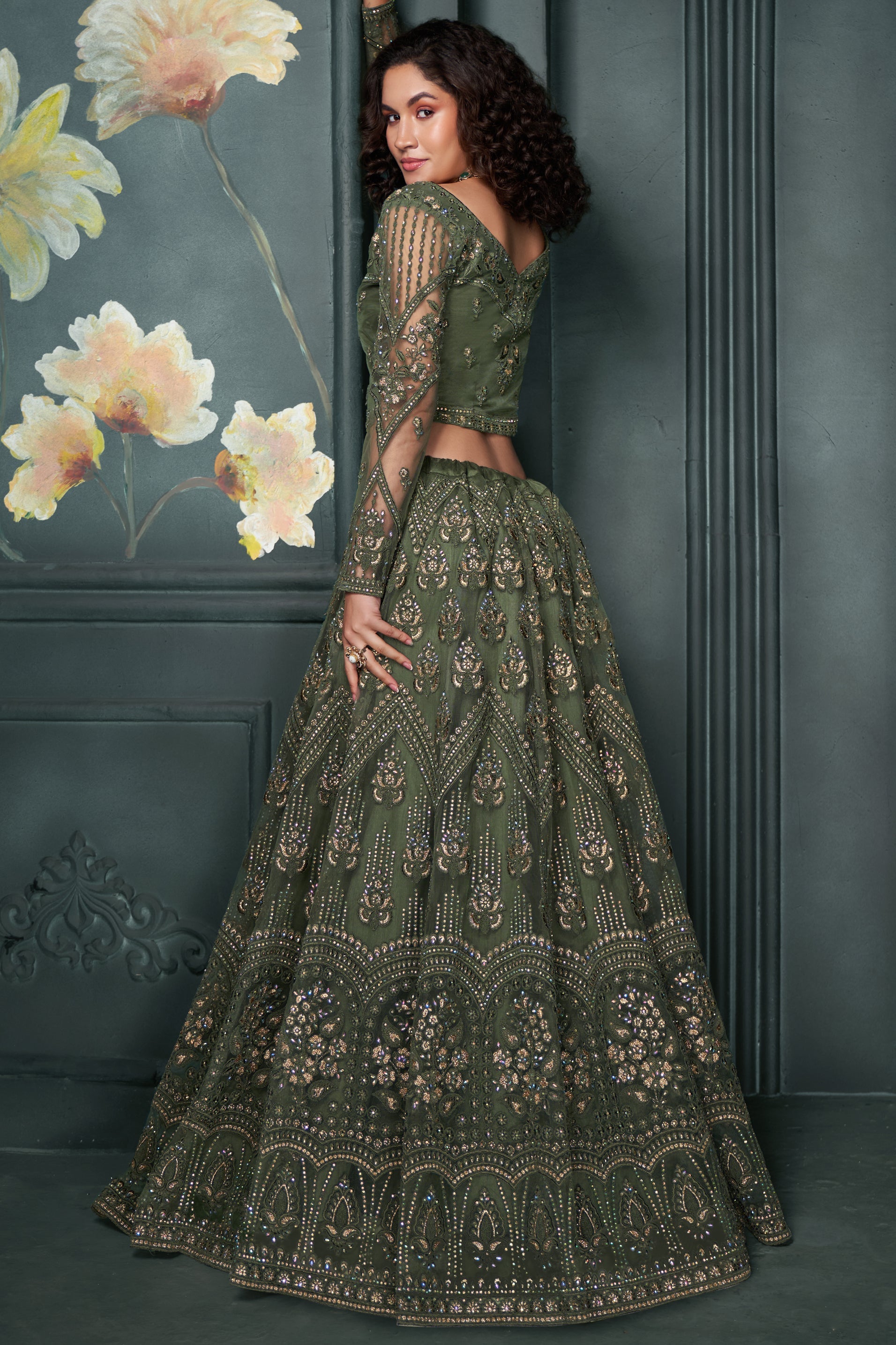 Green Semi Stitched Embroidered Net Lehenga-LC4_3_SareeButa.com