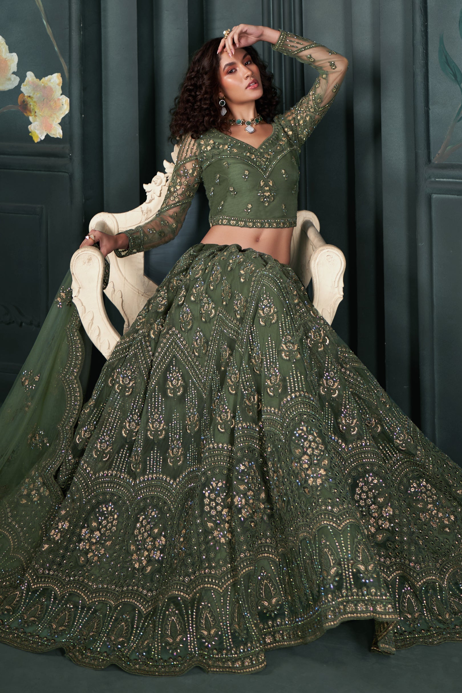 Green Semi Stitched Embroidered Net Lehenga-LC4_4_SareeButa.com