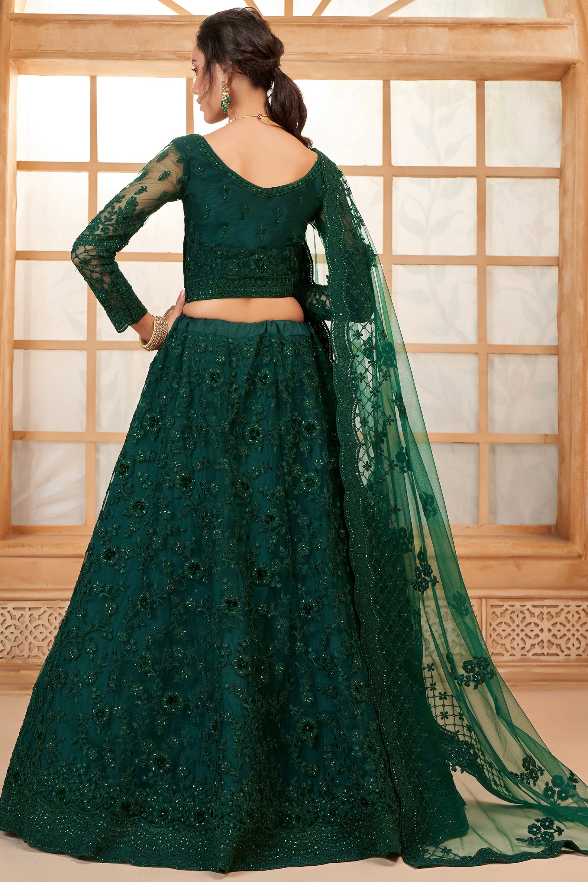 Green Semi Stitched Embroidered Net Lehenga-LC52_4_SareeButa.com