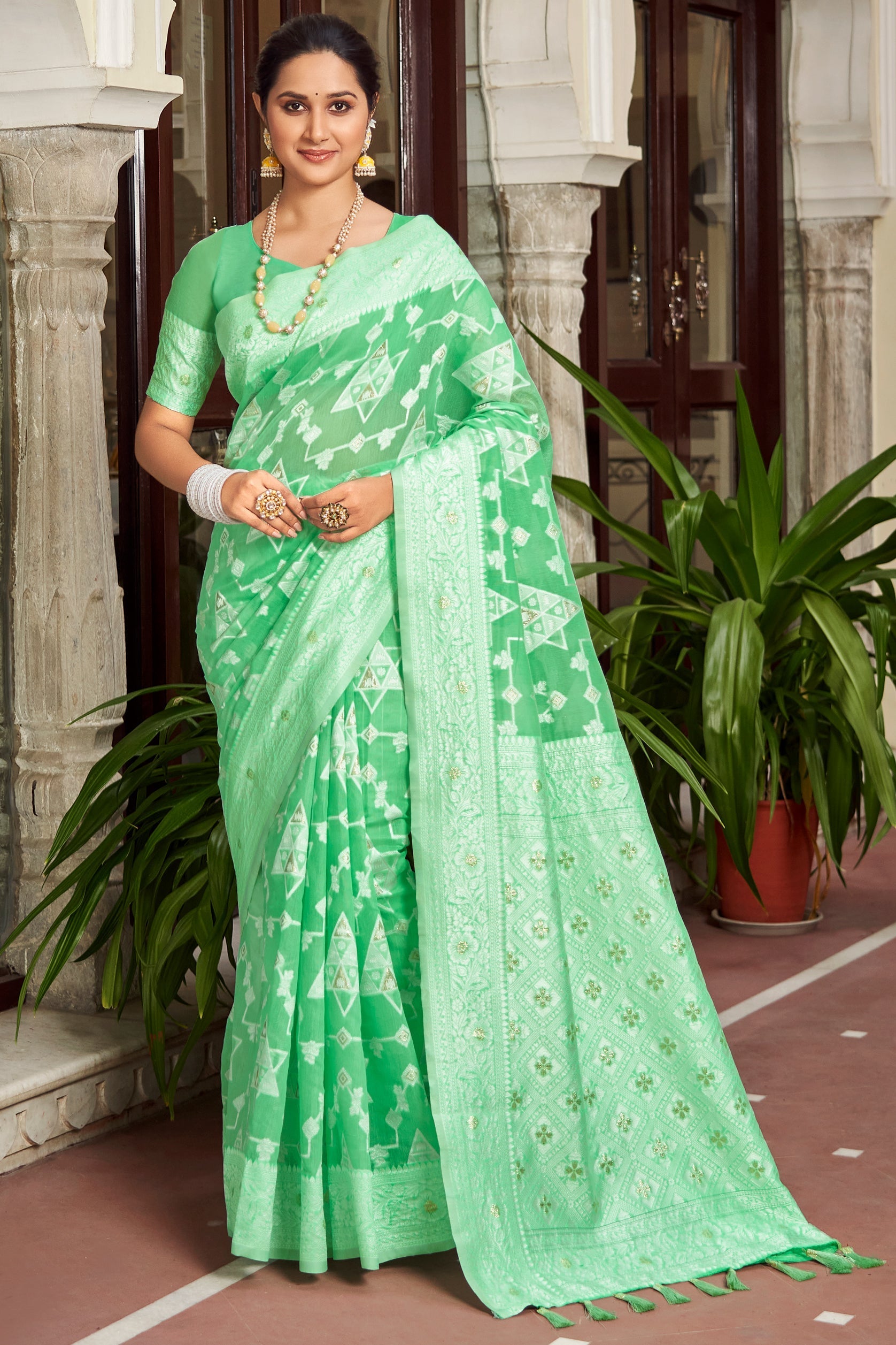 green-woven-cotton-saree-zb132439_1_SareeButa.com