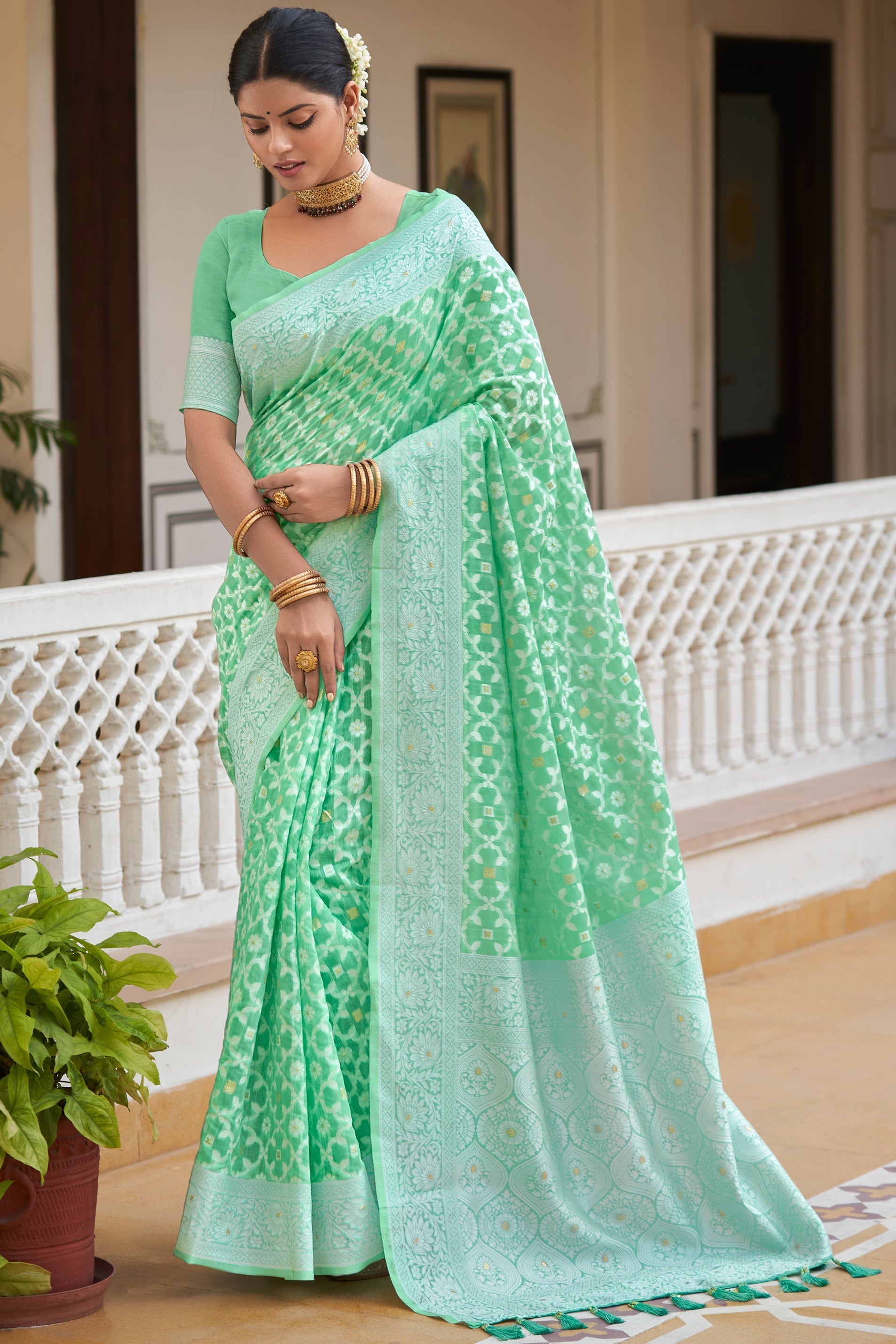 green-woven-cotton-saree-zb132455_1_SareeButa.com