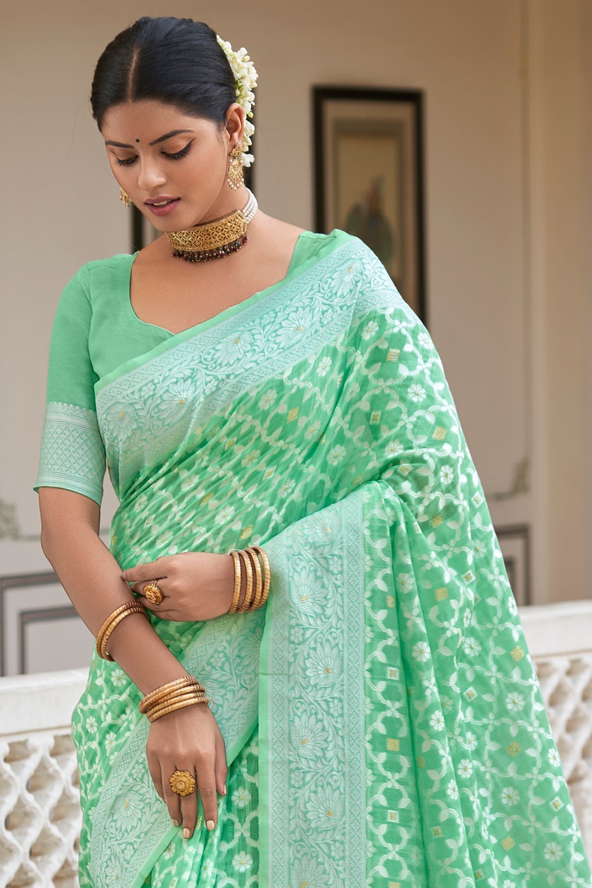 green-woven-cotton-saree-zb132455_2_SareeButa.com