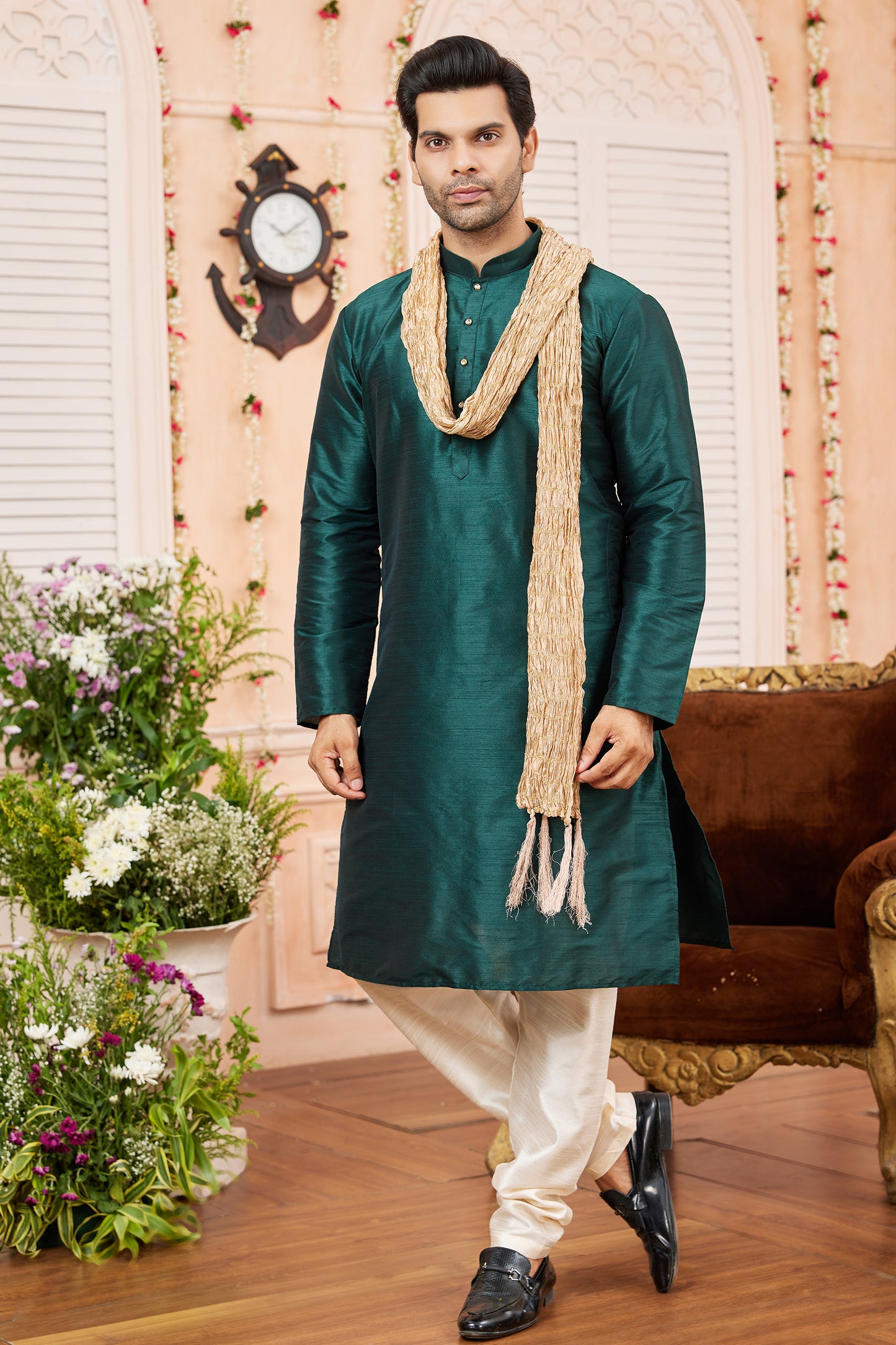 Green Silk Kurta Pajama-SAR11398_1_SareeButa.com