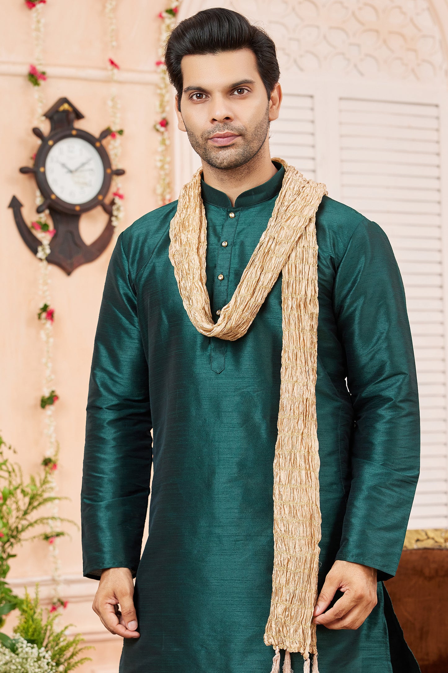 Green Silk Kurta Pajama-SAR11398_3_SareeButa.com