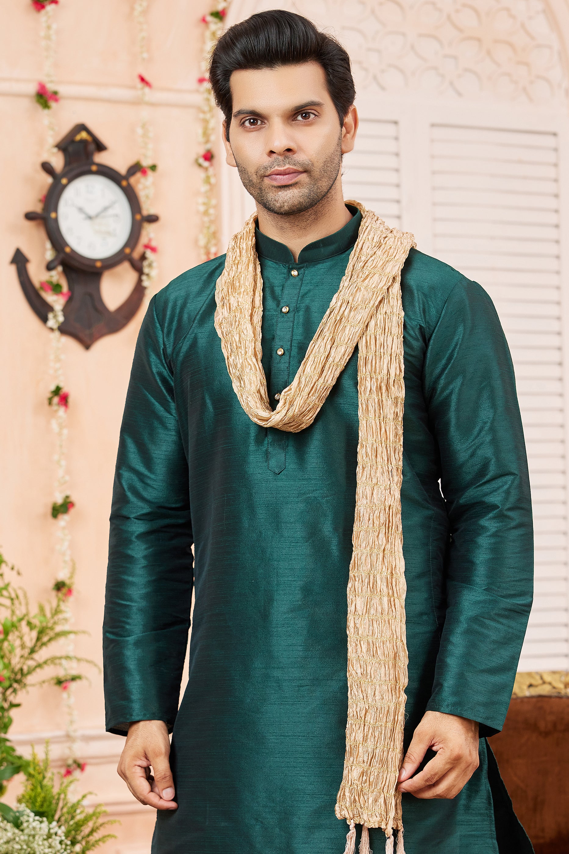 Green Silk Kurta Pajama-SAR11398_3_SareeButa.com