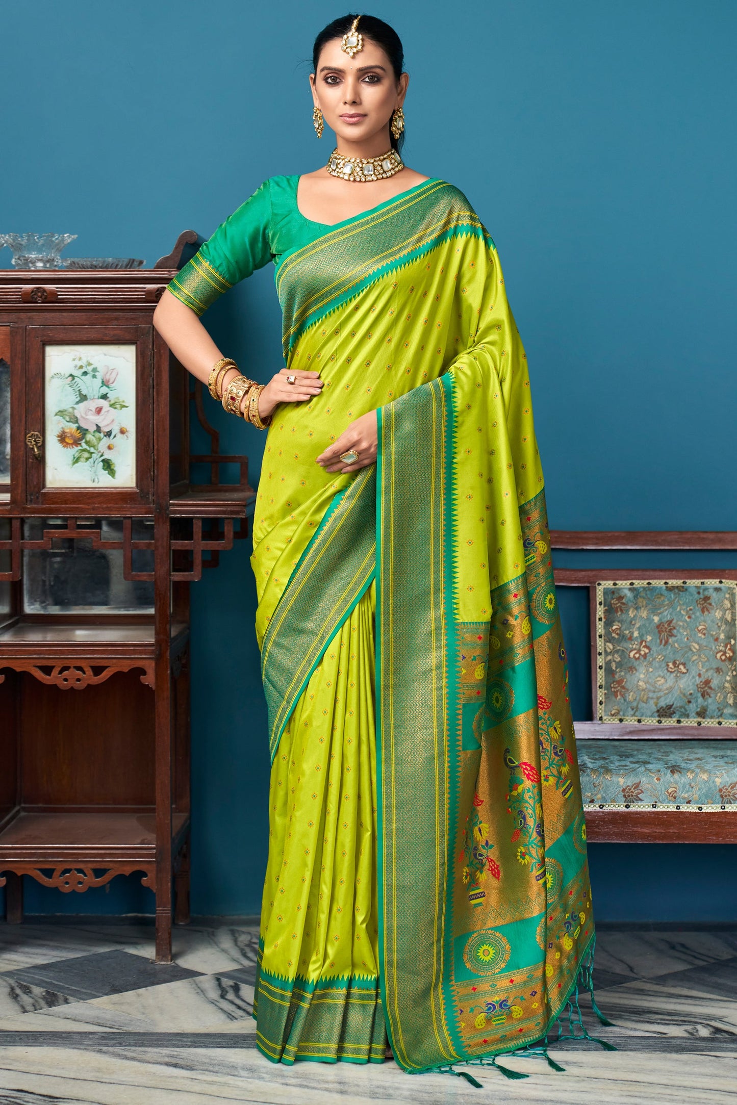 Green Silk Paithani Saree-ZB132299_1