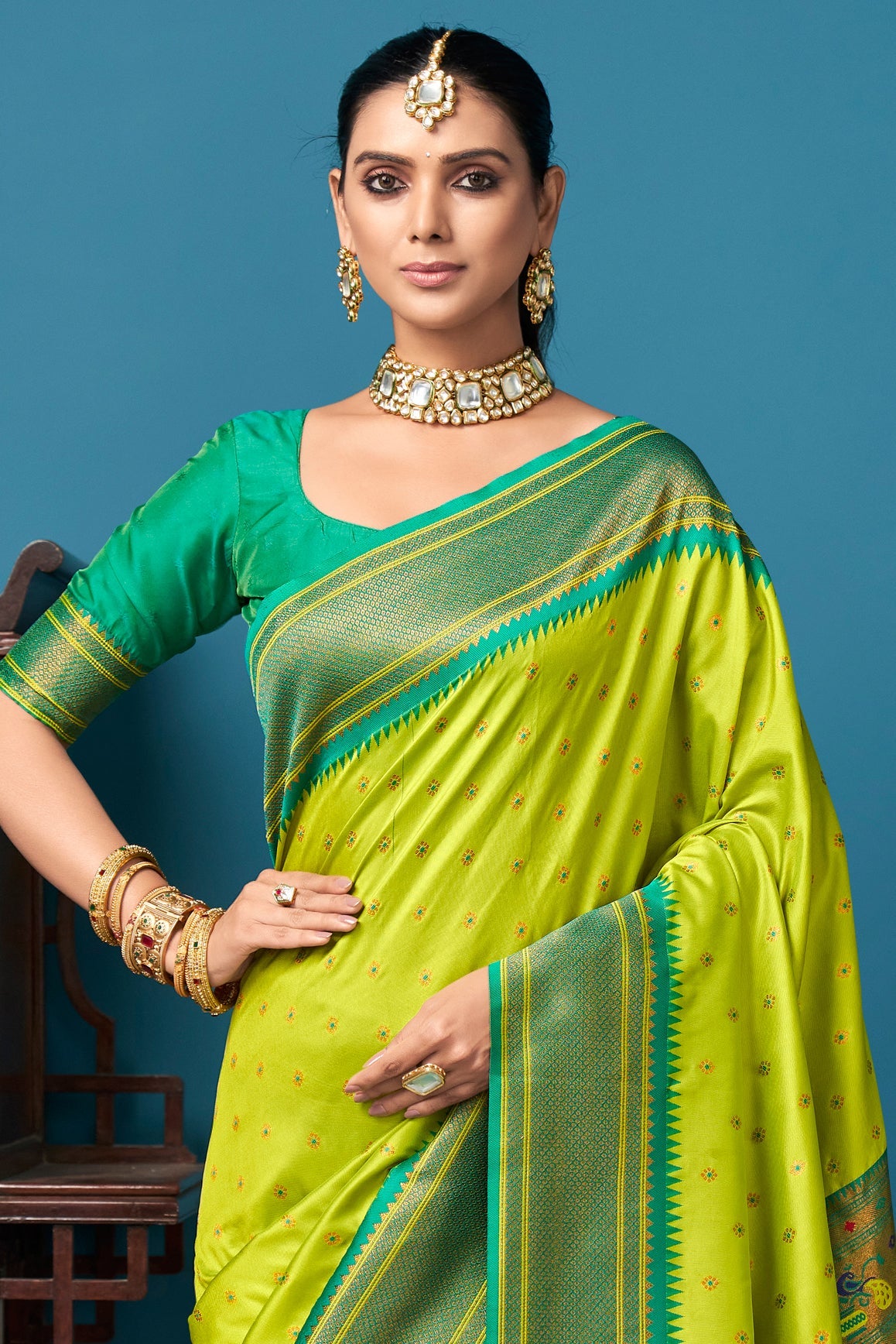 Green Silk Paithani Saree-ZB132299_2