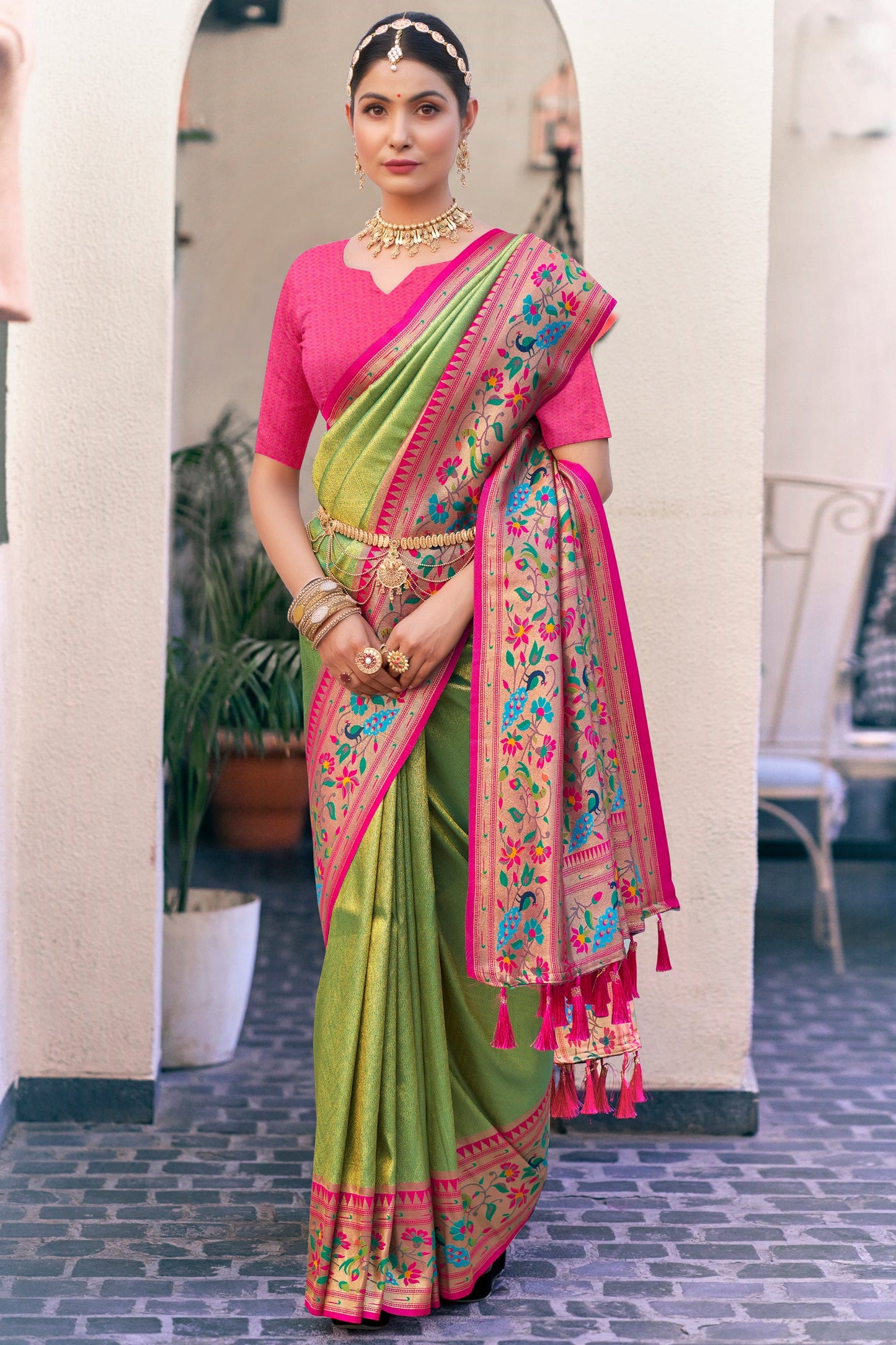 Green Silk Paithani Saree-ZB132389_1