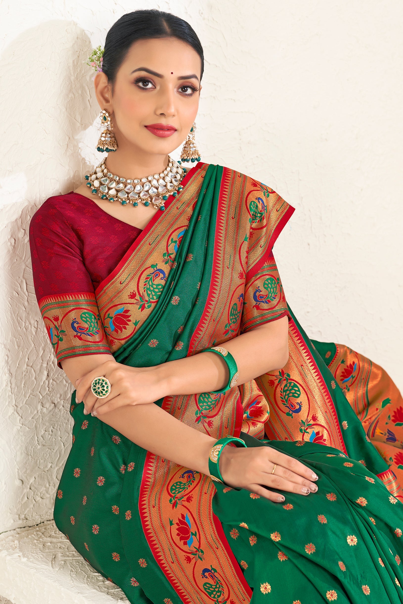 Green Silk Paithani Saree-ZB132390_2