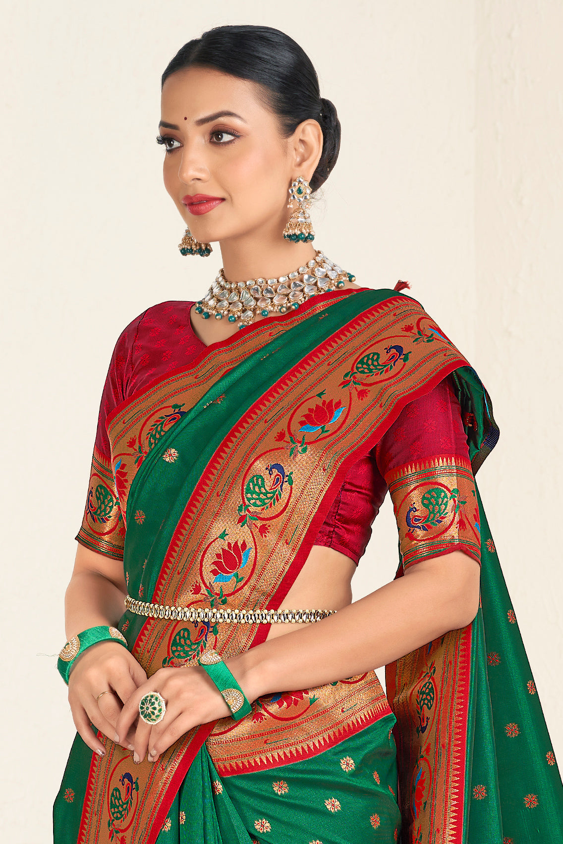 Green Silk Paithani Saree-ZB132390_3