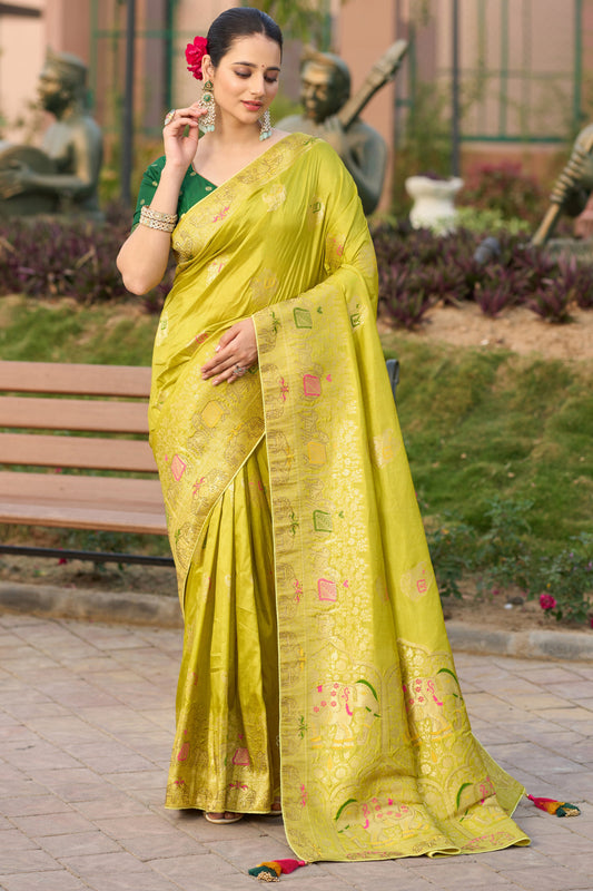 Green Silk Saree with Meenakari Weave-ZB134481_1_SareeButa.com