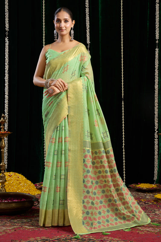 Green Soft Spun cotton Saree-SAR12625_1_SareeButa.com