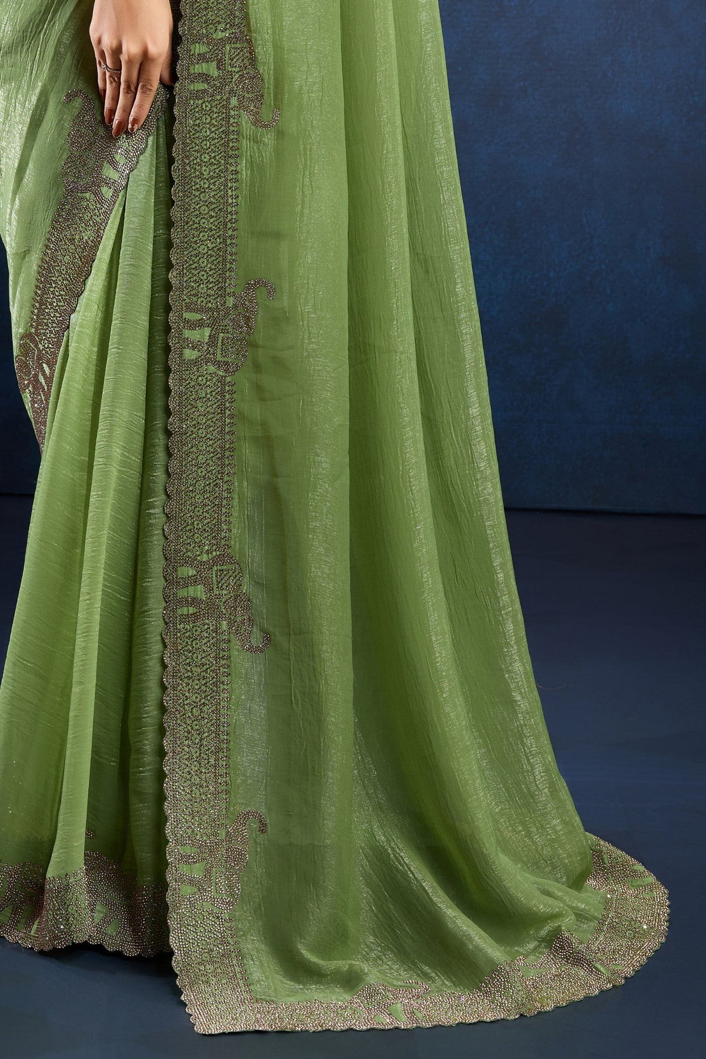 Green Stone Work Crystal Silk Saree-ZB133896_4_SareeButa.com