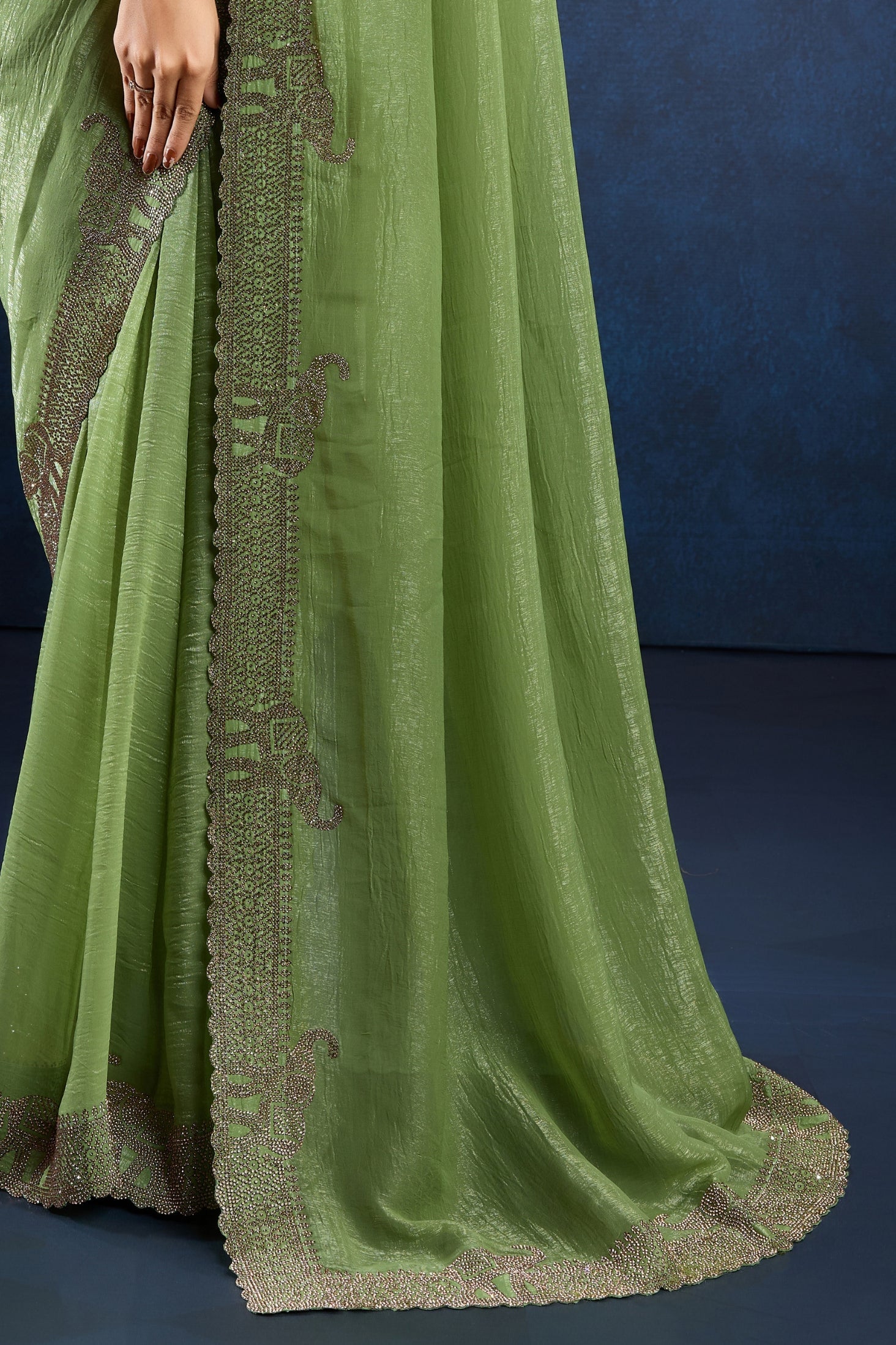 Green Stone Work Crystal Silk Saree-ZB133896_4_SareeButa.com