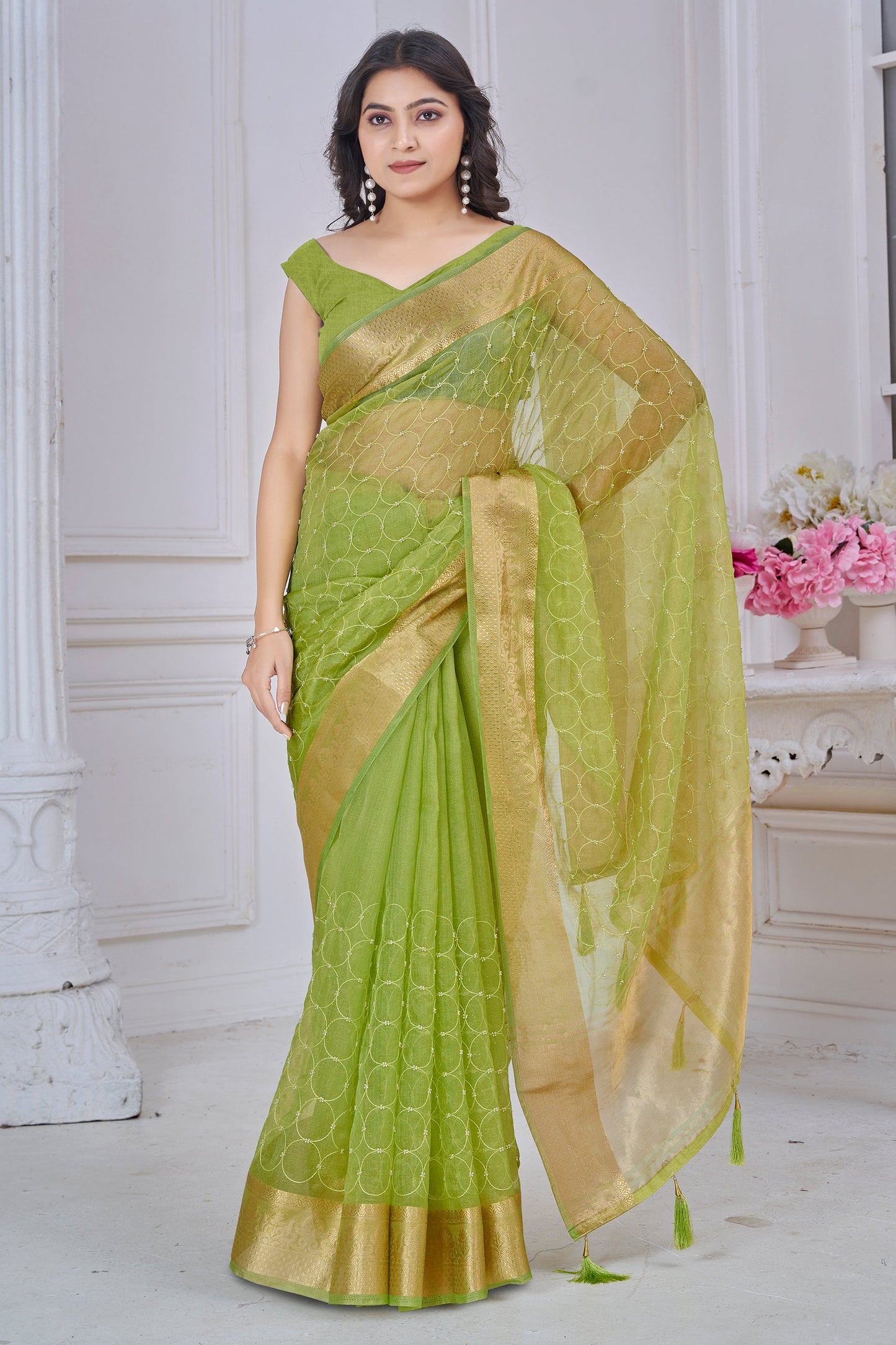 Green Stone Work Jacquard Saree-SAR10745_1_SareeButa.com