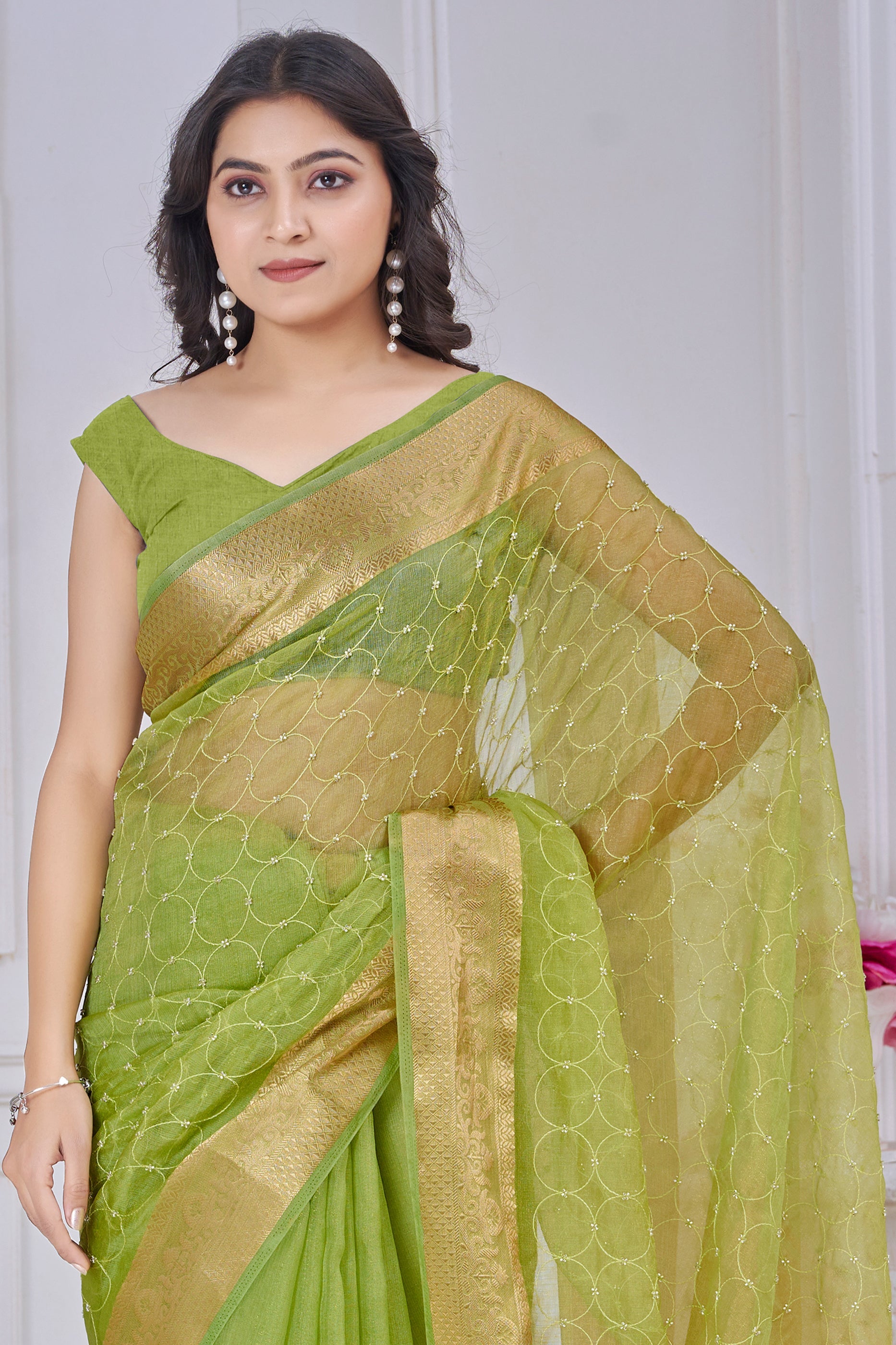 Green Stone Work Jacquard Saree-SAR10745_2_SareeButa.com
