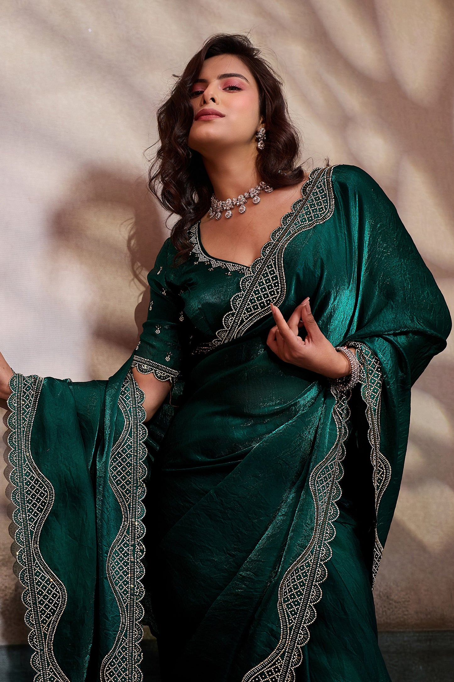 Green Stone Work Metallic Satin Saree-SAR12539_2_SareeButa.com