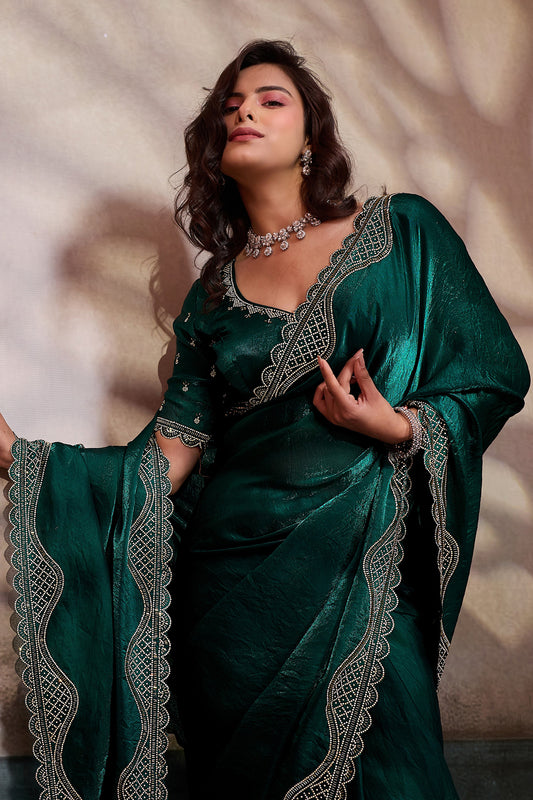 Green Stone Work Metallic Satin Saree-SAR12539_2_SareeButa.com