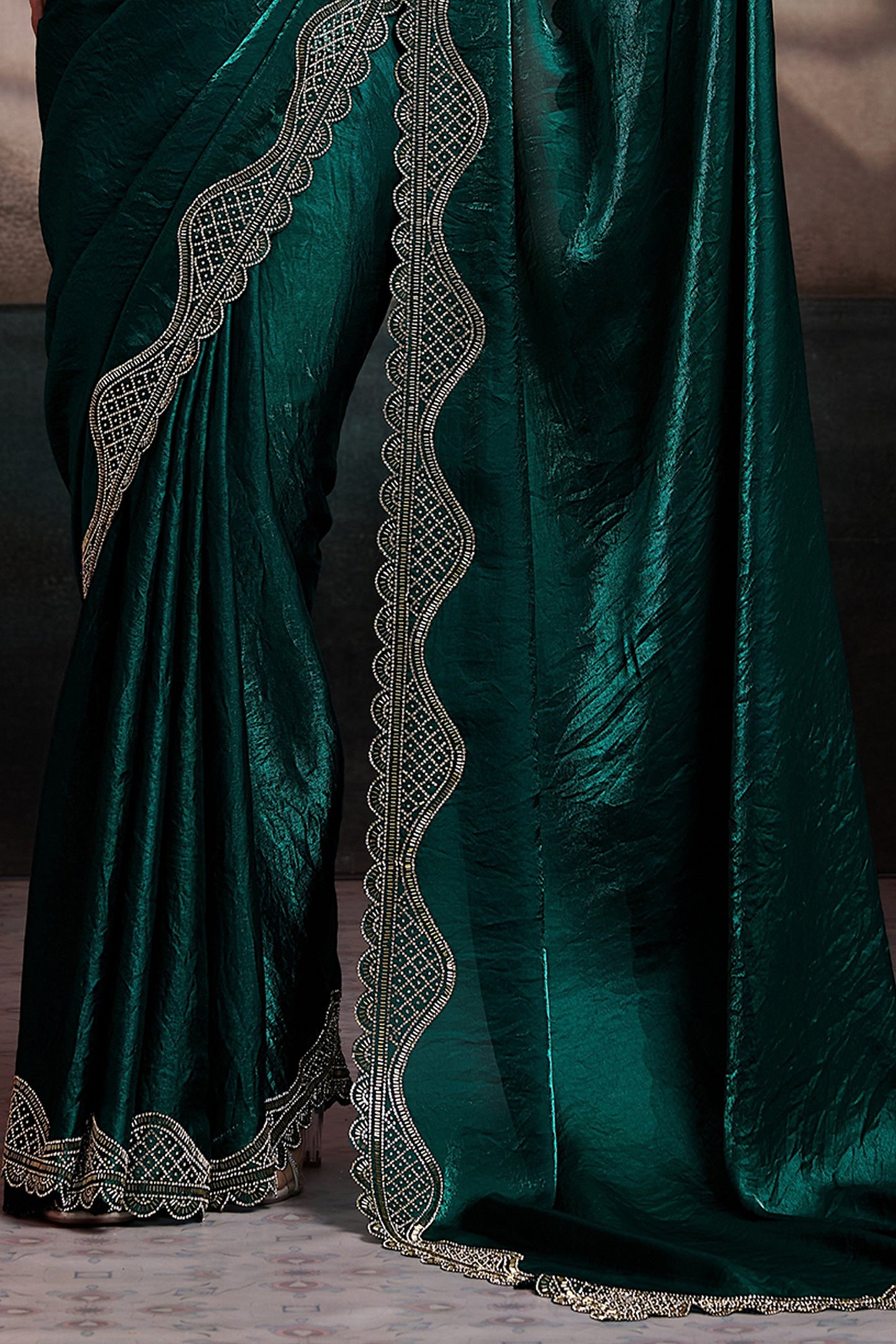 Green Stone Work Metallic Satin Saree-SAR12539_5_SareeButa.com
