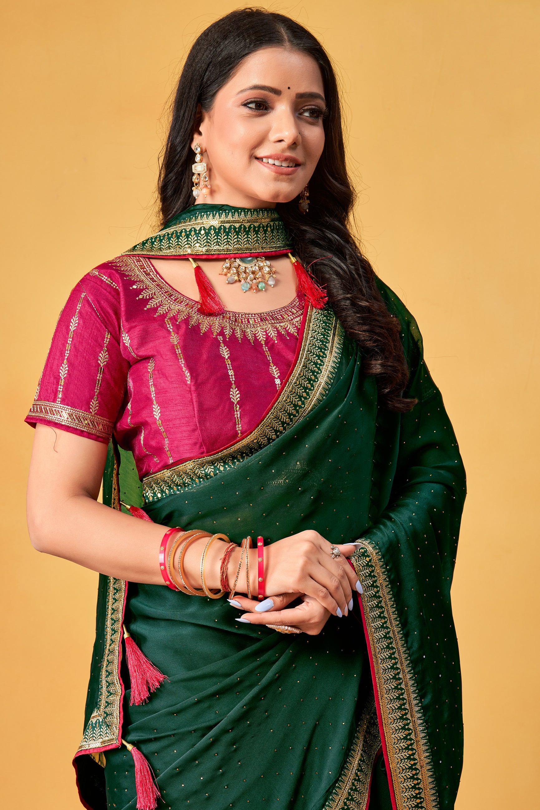 Green Stone Work Silk Saree-ZB134000_2_SareeButa.com
