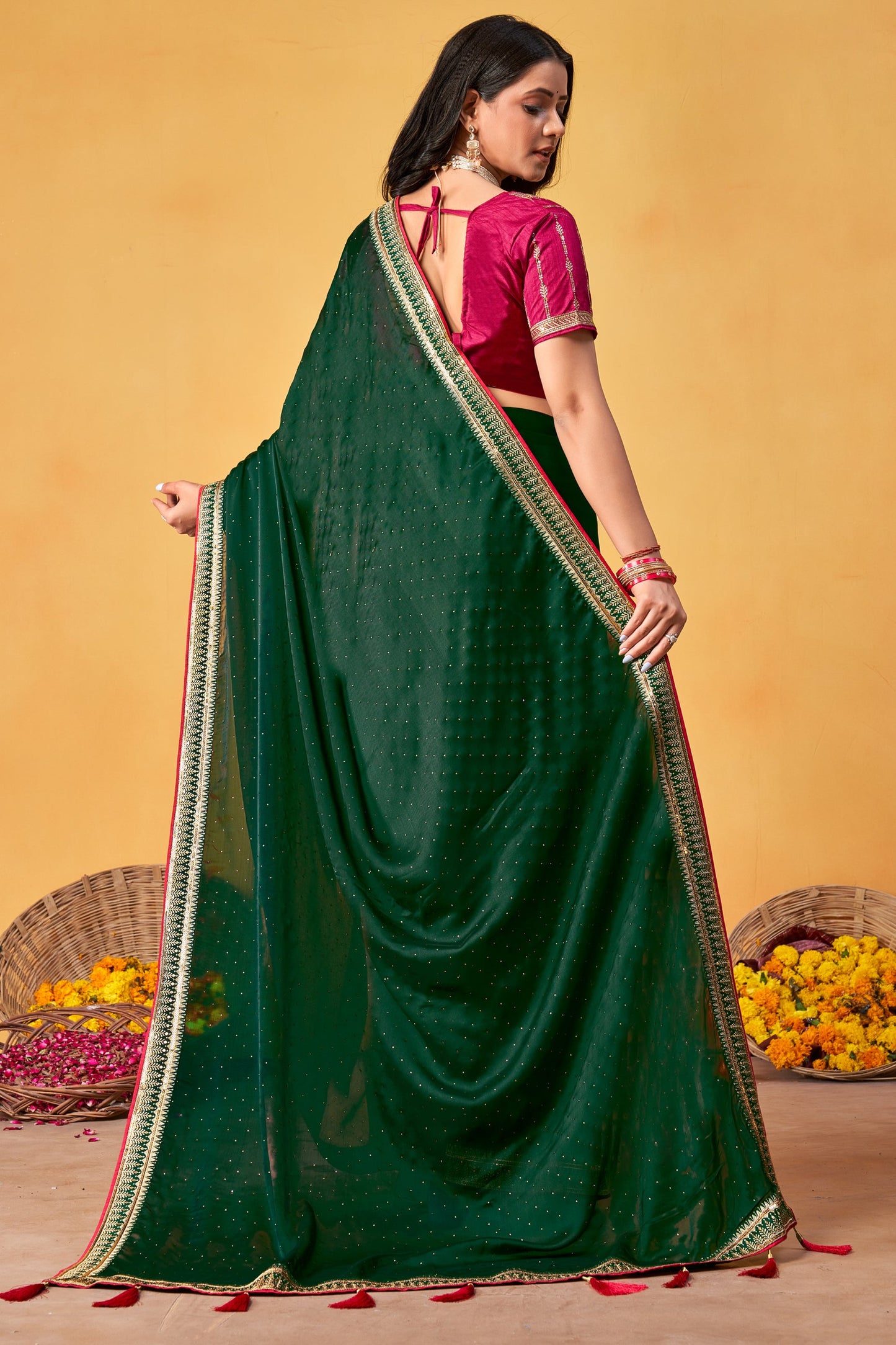 Green Stone Work Silk Saree-ZB134000_3_SareeButa.com