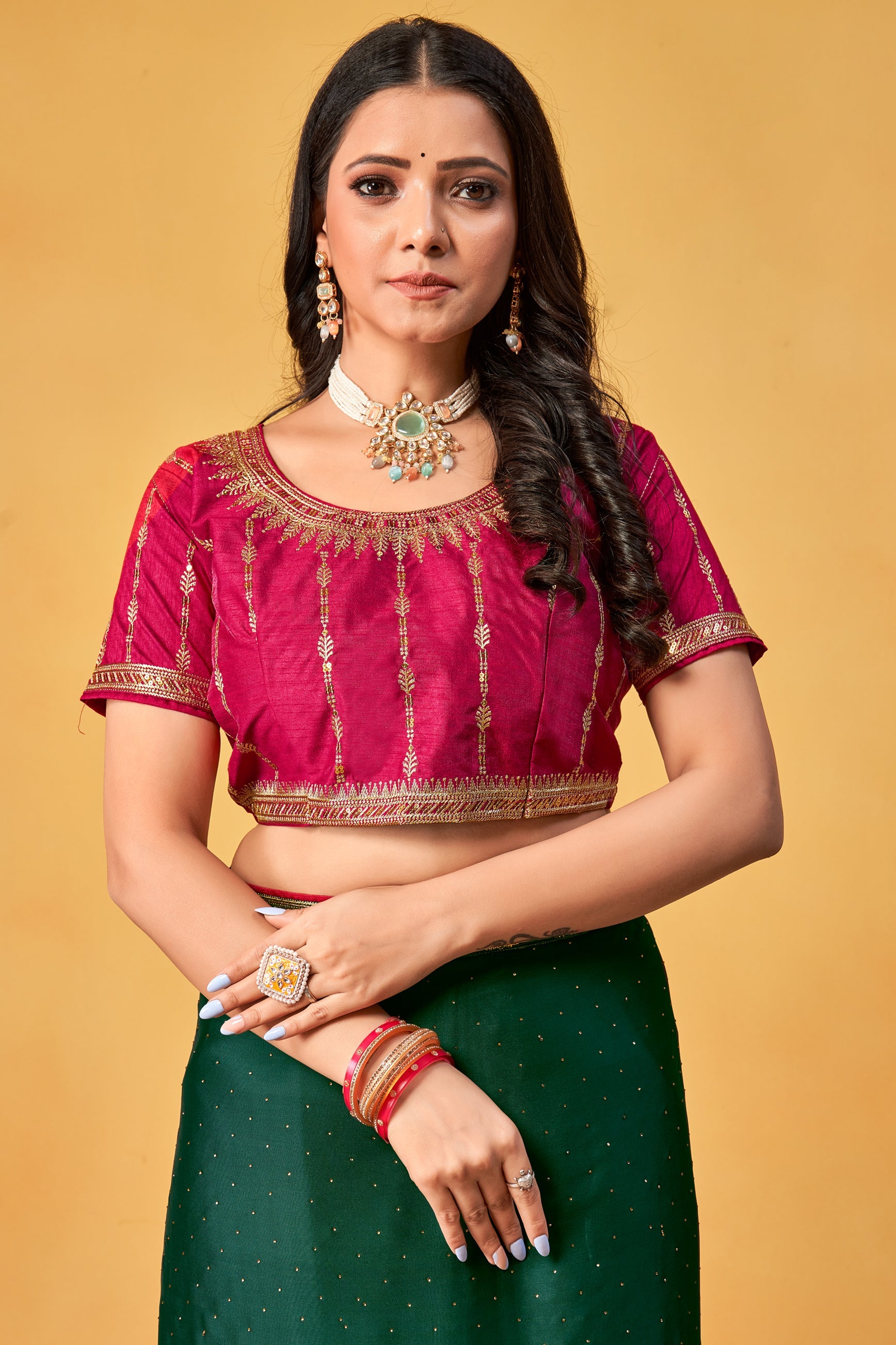 Green Stone Work Silk Saree-ZB134000_4_SareeButa.com