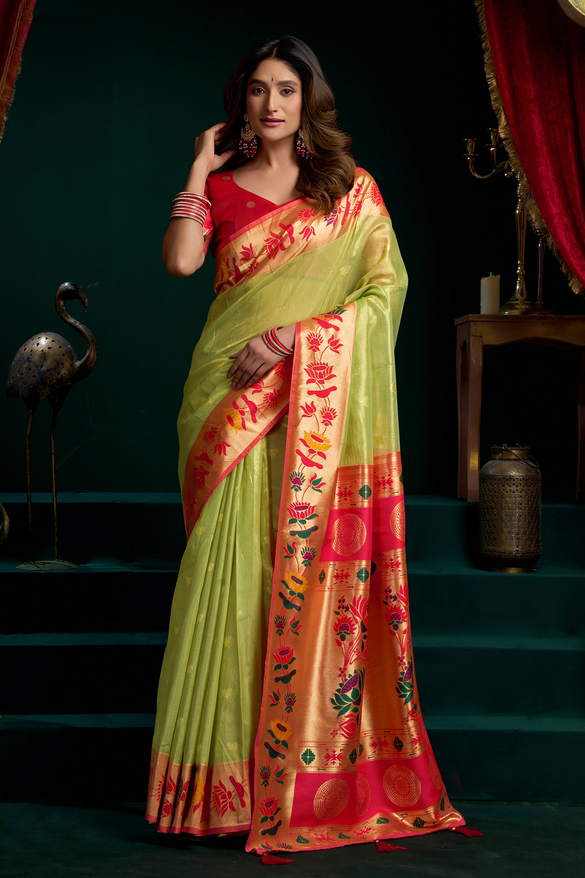Green Tissue Paithani Saree-SAR12699_1_SareeButa.com