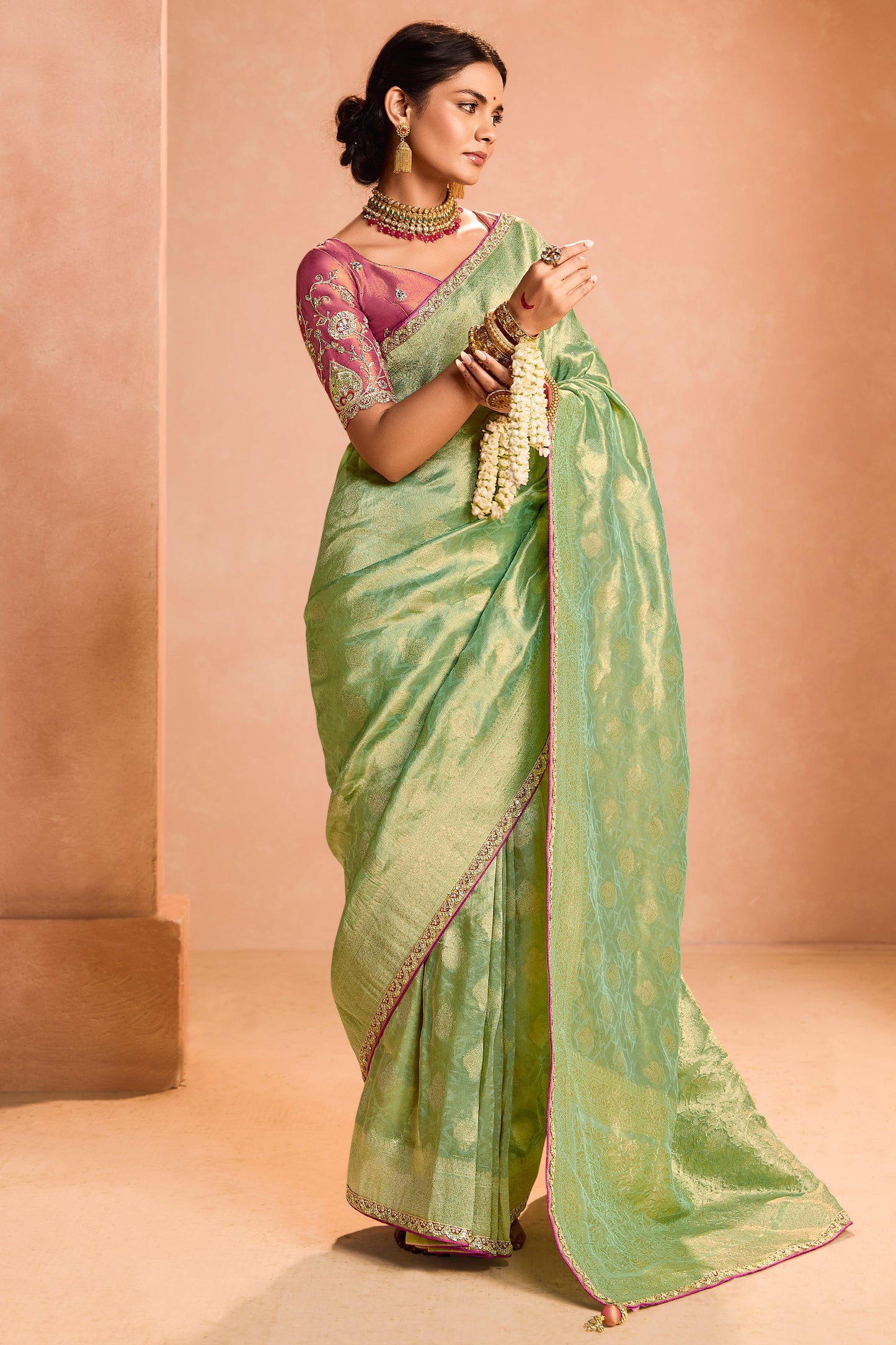Green Tissue Silk Saree with Zari Work-ZB133861_1_SareeButa.com