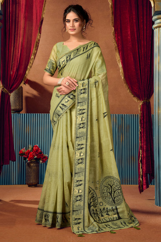 Green Warli Print Modal Cotton Saree-SAR12685_1_SareeButa.com