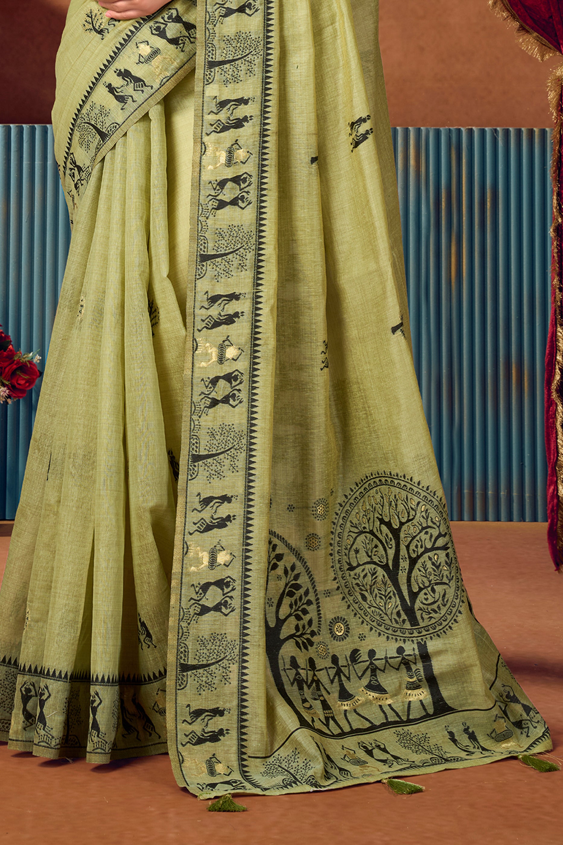 Green Warli Print Modal Cotton Saree-SAR12685_5_SareeButa.com