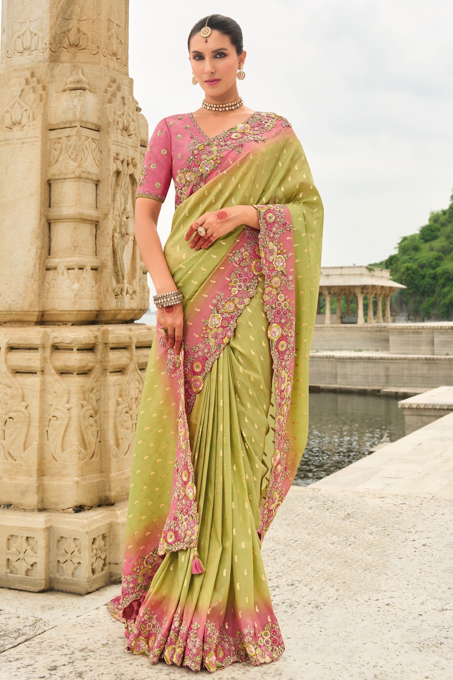 Green Woven Banarasi Saree-ZB133310_3_SareeButa.com