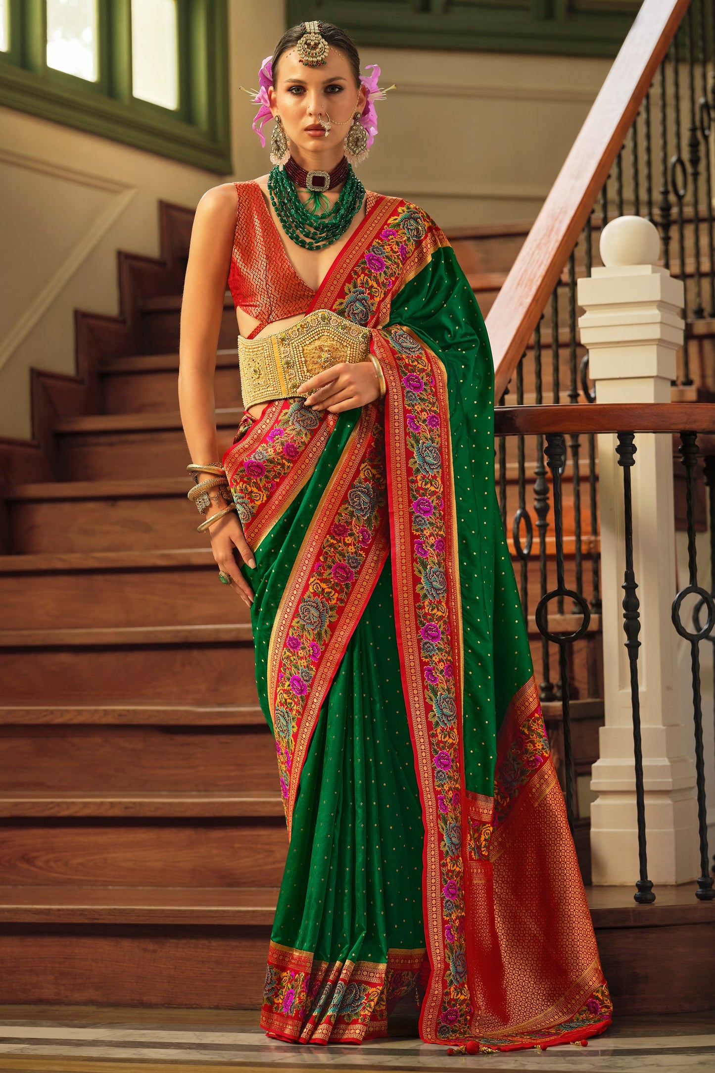 Green Woven Banarasi Saree-ZB133627_1_SareeButa.com